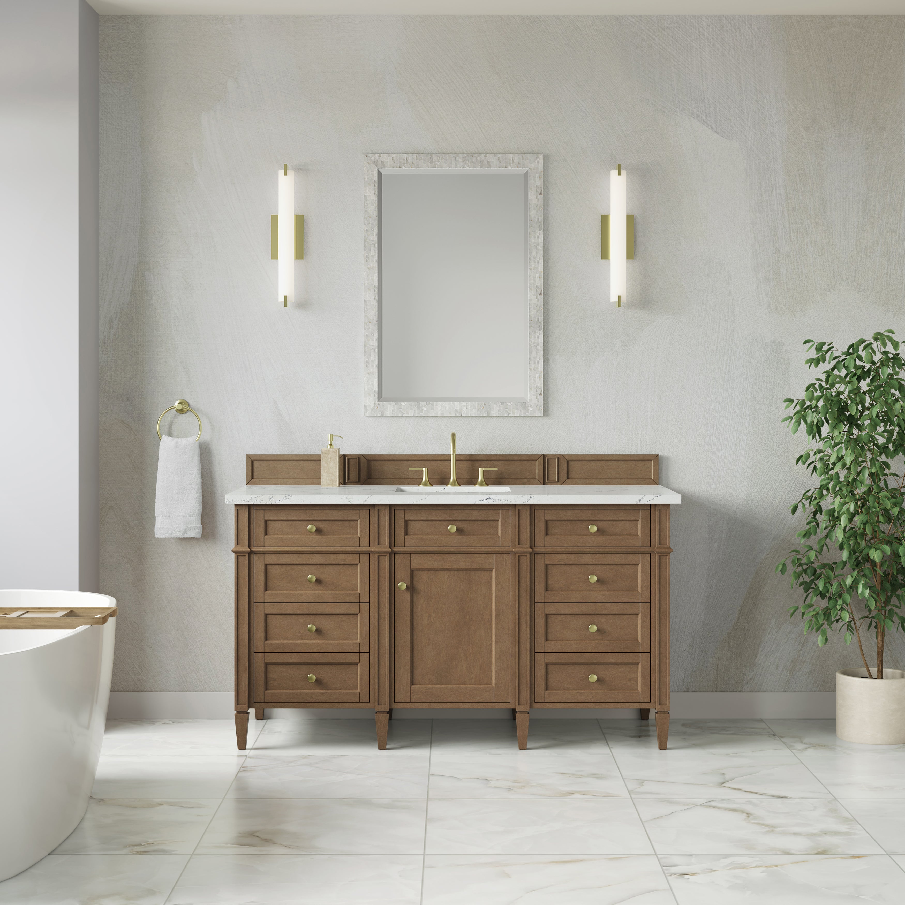 James Martin Brittany 60" Single Vanity in Pecan with 3cm Countertop