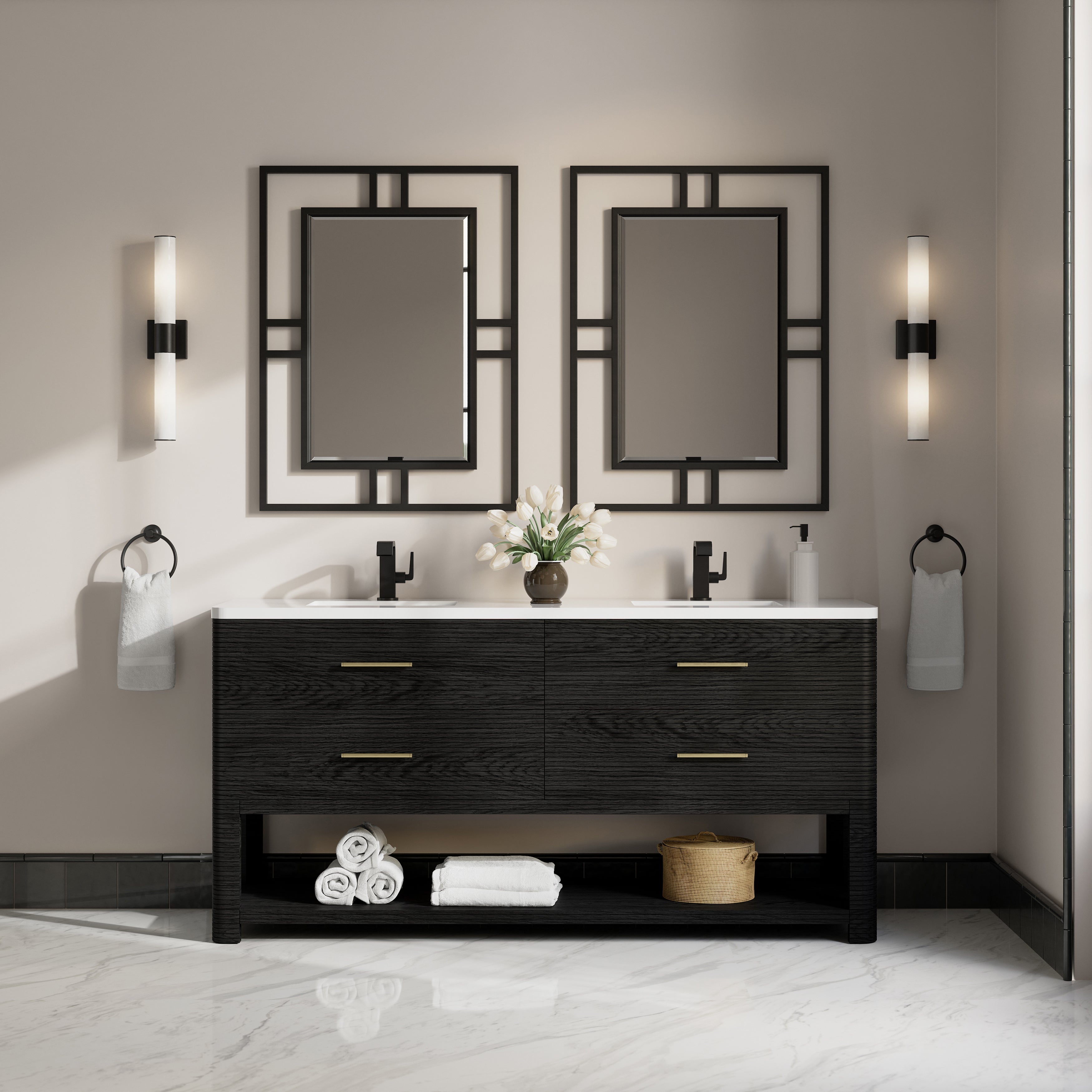 James Martin Lucian 72" Double Vanity in Carbon Oak with 3cm Countertop