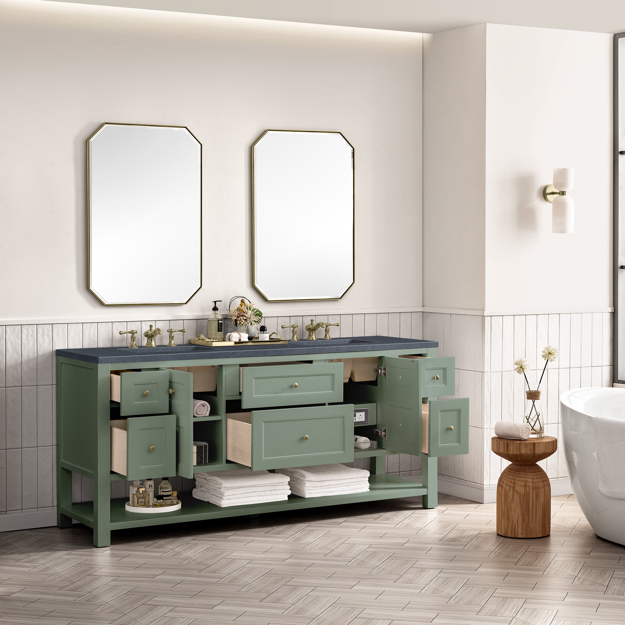 James Martin Breckenridge 72" Double Vanity in Smokey Celadon with 3cm Countertop