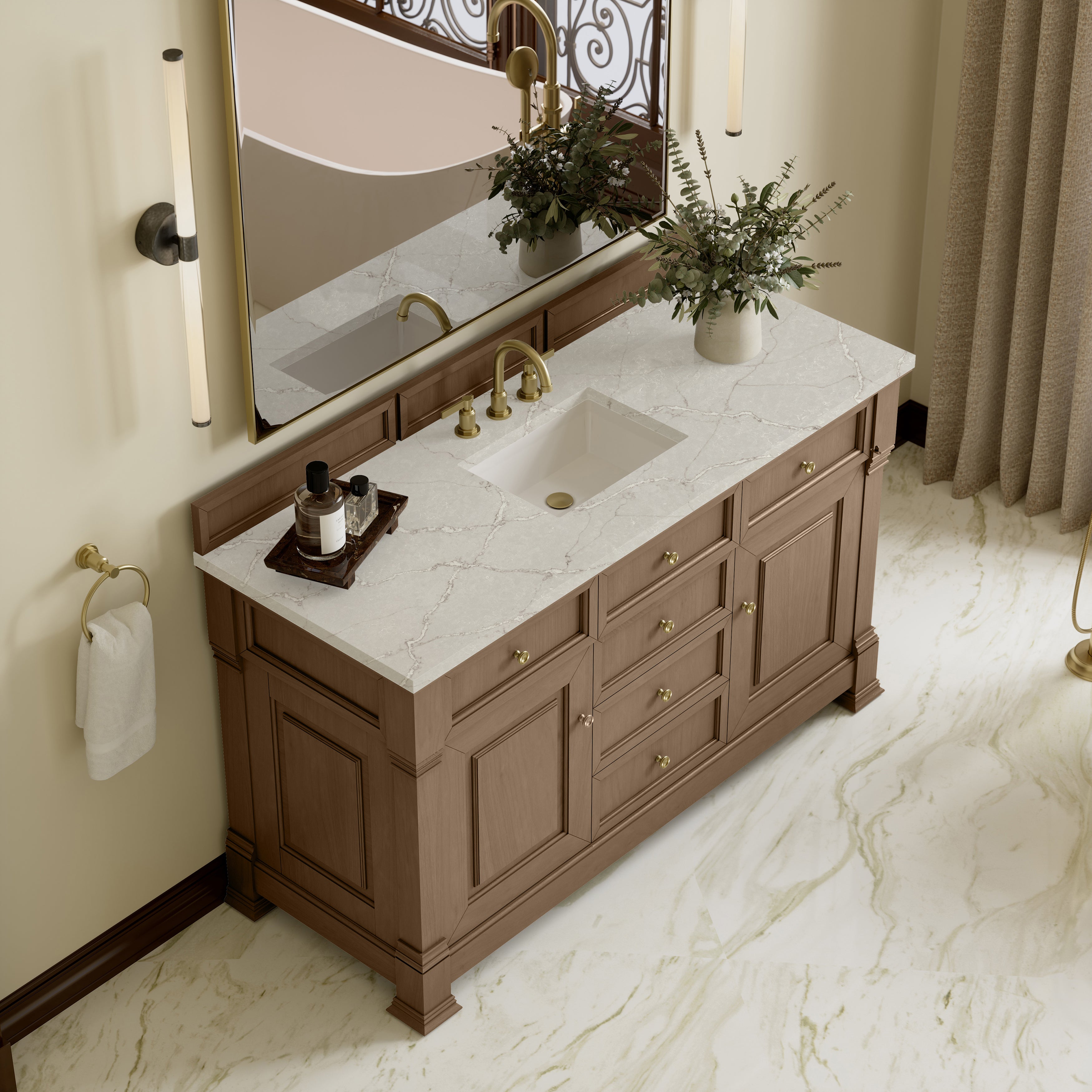 James Martin Brookfield 60" Single Vanity in Pecan with 3cm Countertop