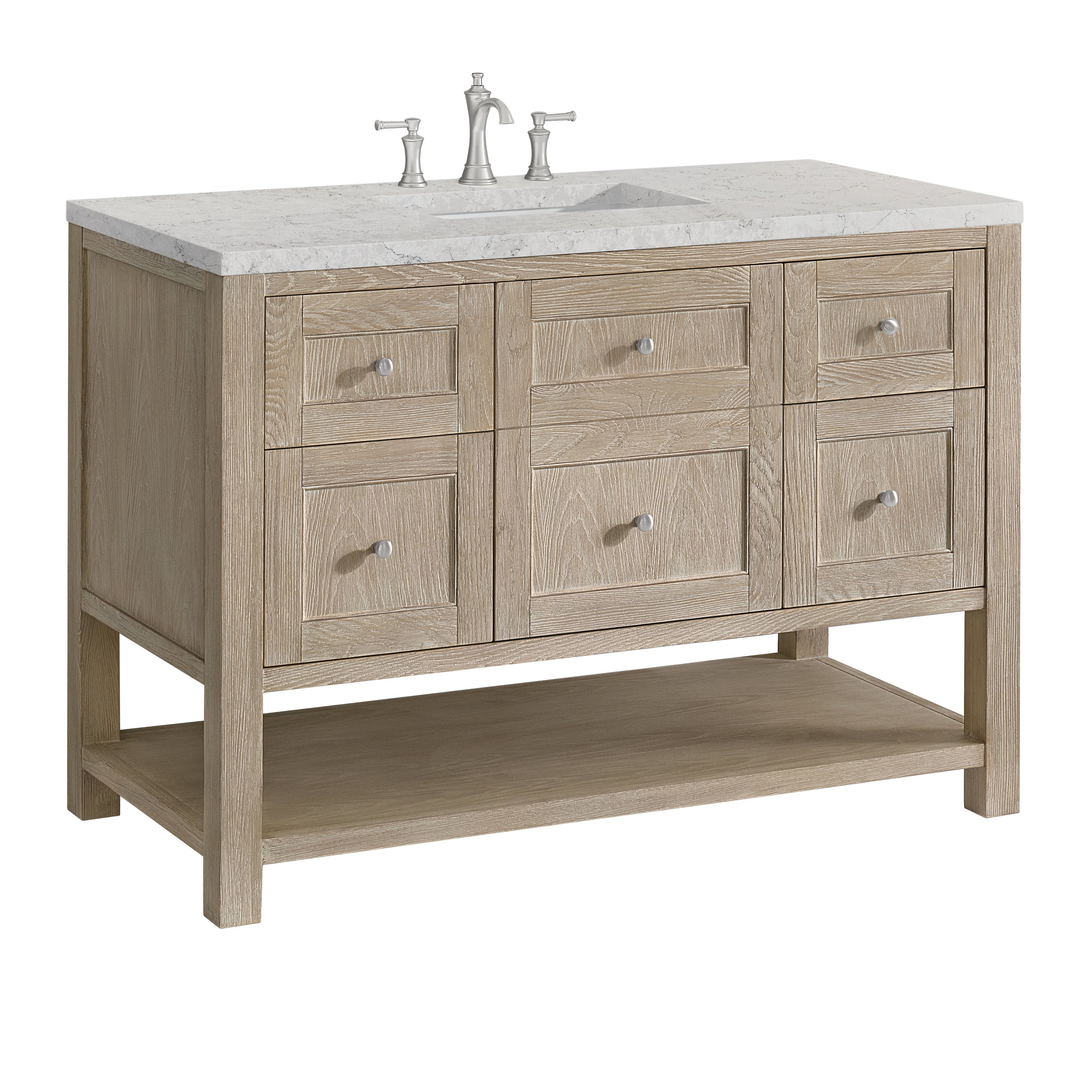 James Martin Breckenridge 48" Single Vanity in Whitewashed Oak with 3cm Countertop and FreePower Wireless Charger