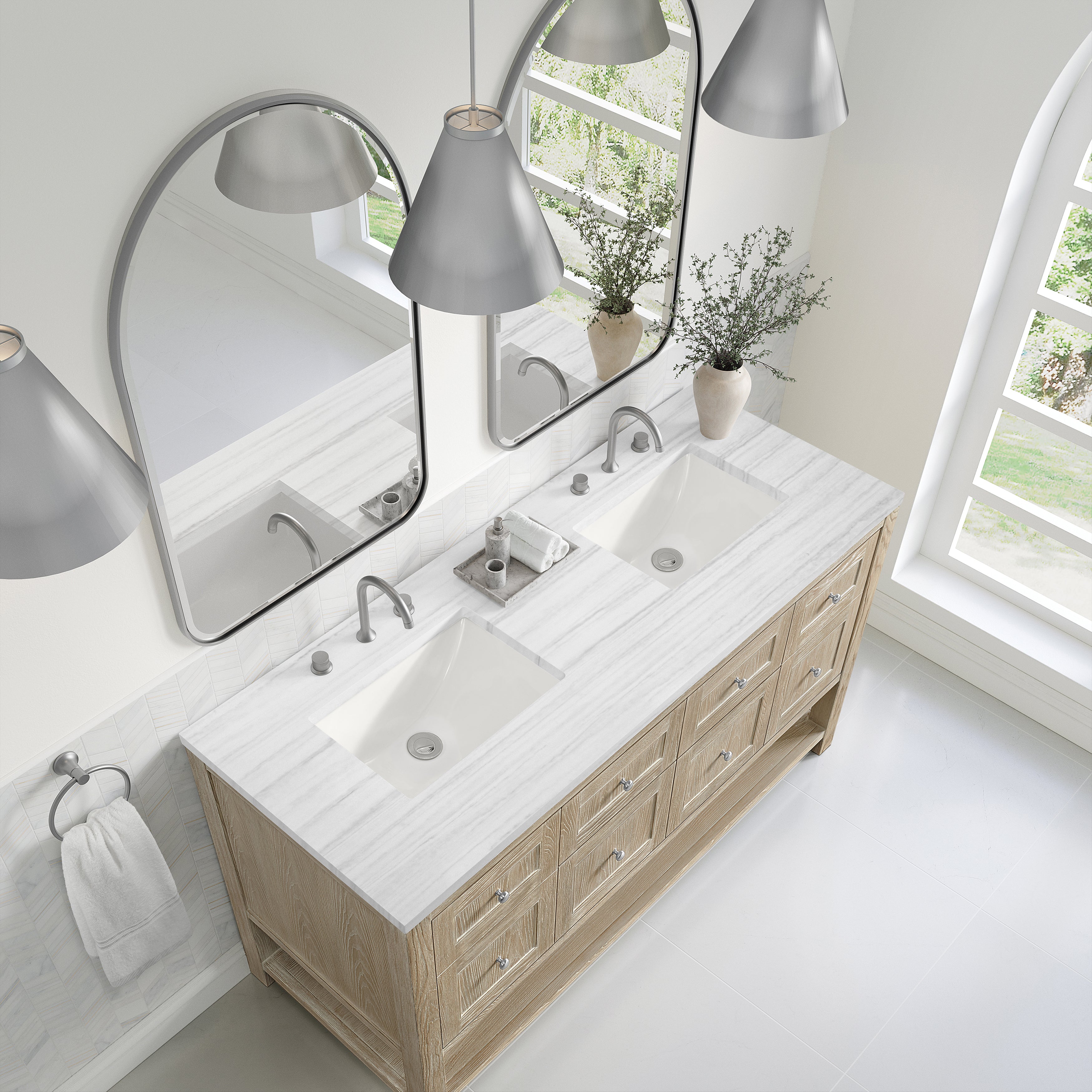 James Martin Breckenridge 60" Double Vanity in Whitewashed Oak with 3cm Countertop