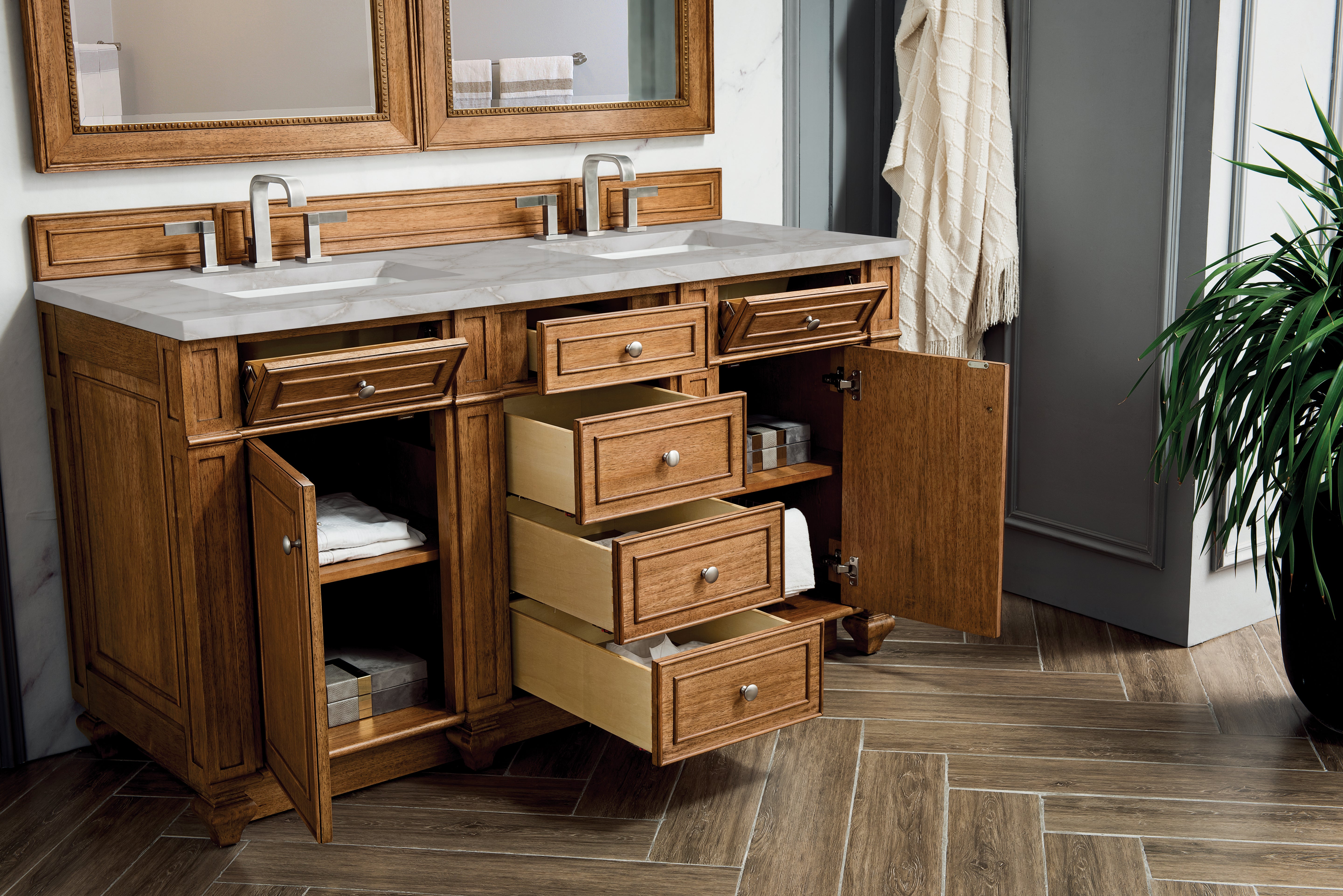 James Martin Bristol 60" Double Vanity in Saddle Brown with 3cm Countertop