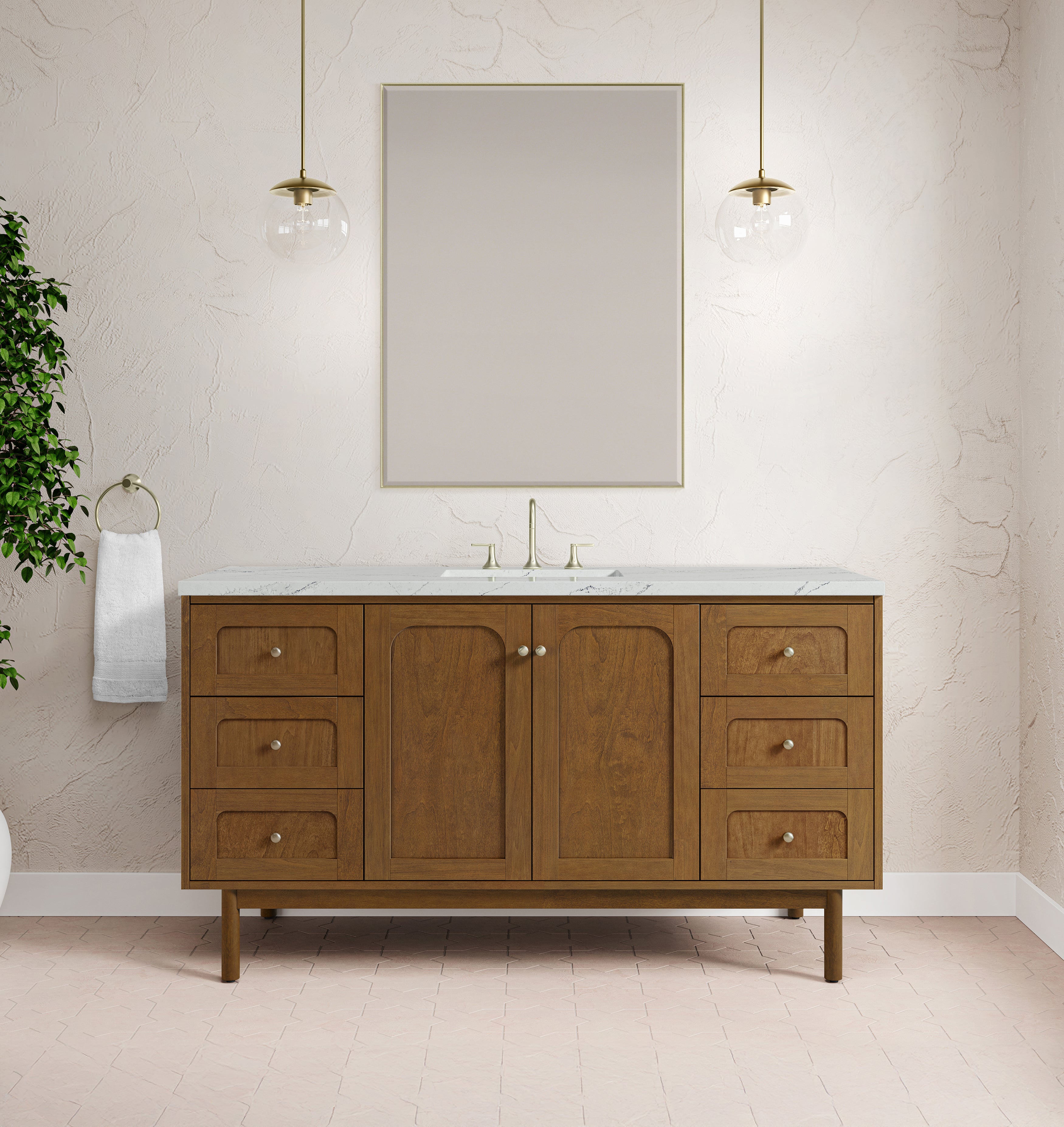 James Martin Laurent 60" Single Vanity in Honey Oak with 3cm Countertop and FreePower Wireless Charger