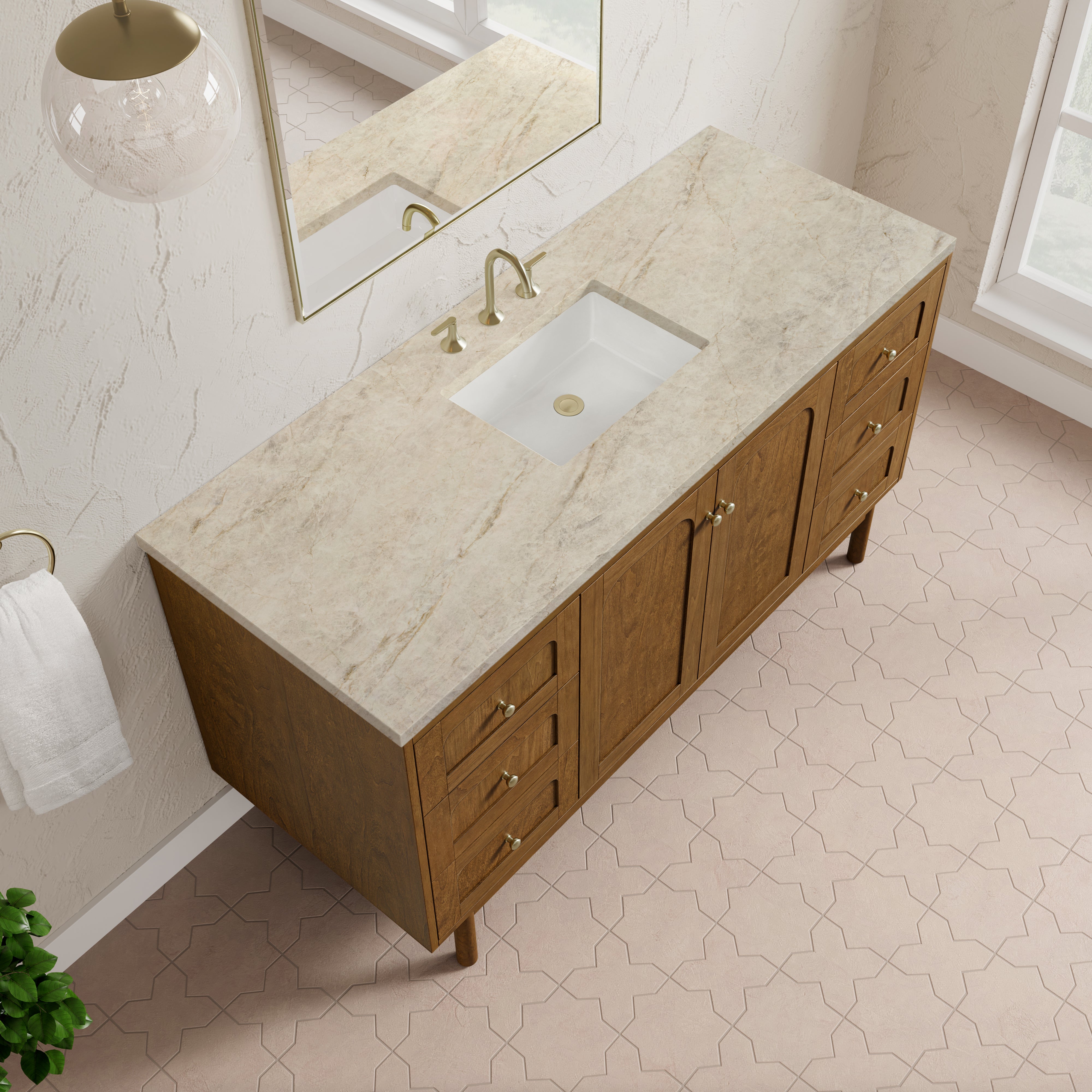 James Martin Laurent 60" Single Vanity in Honey Oak with 3cm Countertop and FreePower Wireless Charger