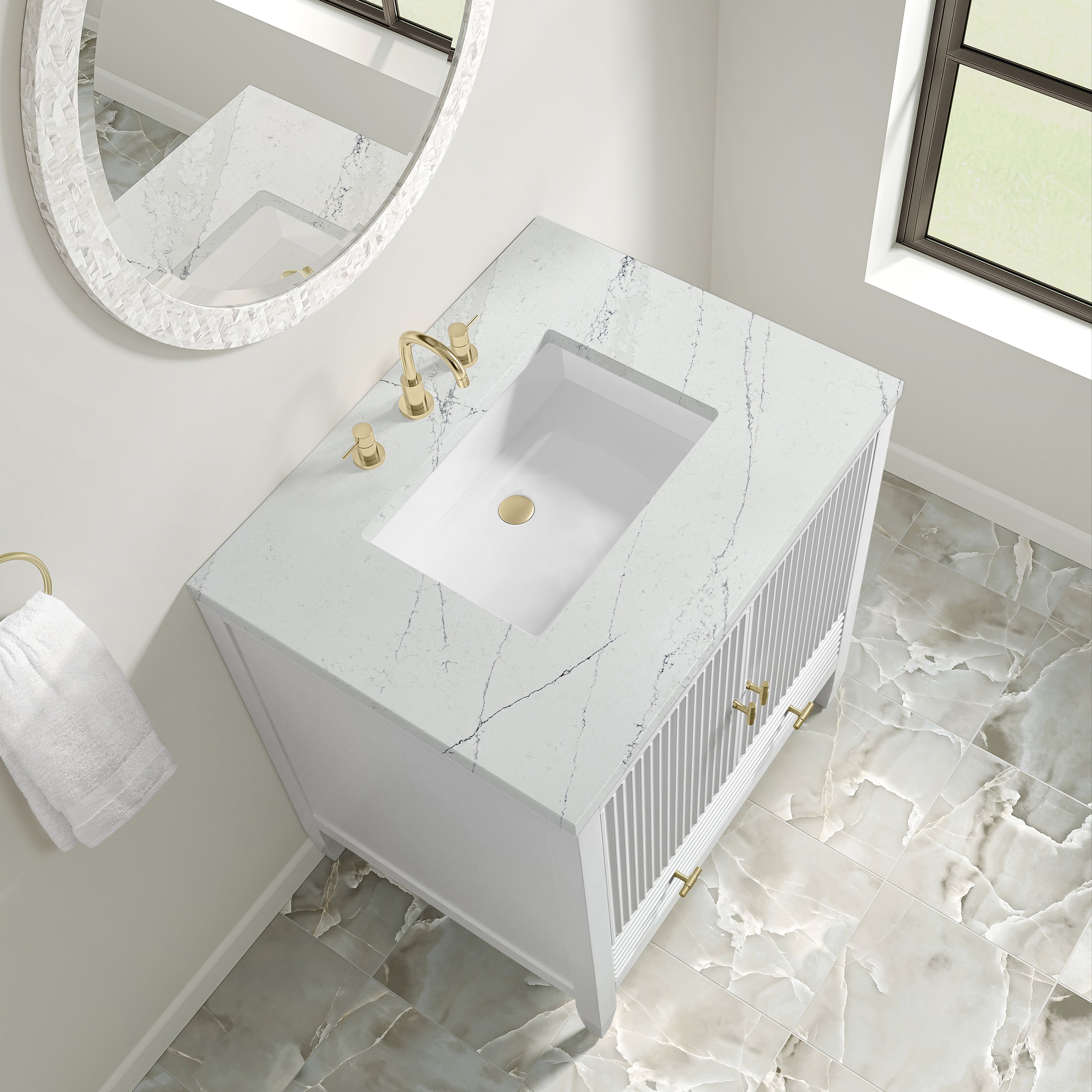 James Martin Myrrin 30" Single Vanity in Bright White with 3cm Countertop