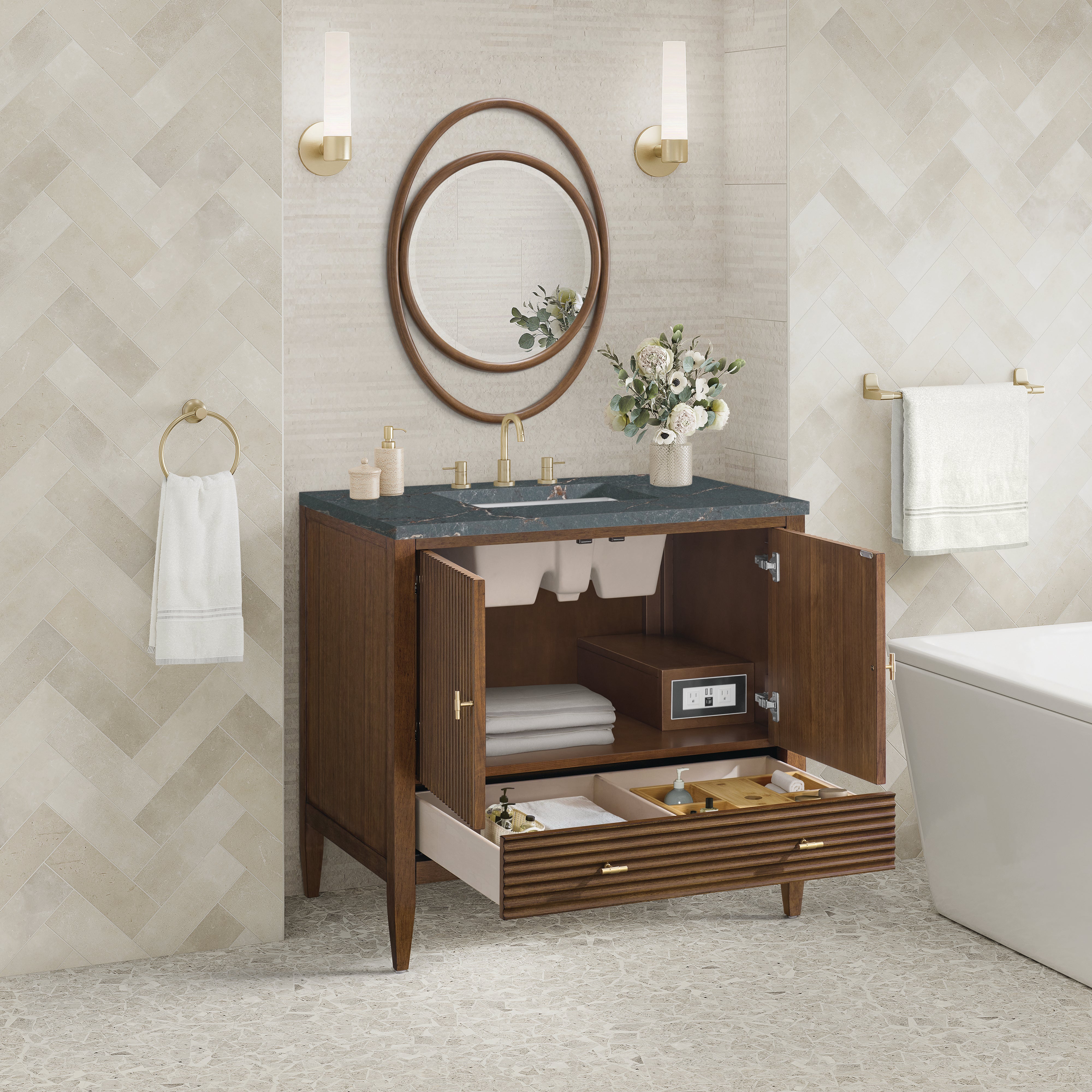James Martin Myrrin 36" Vanity in Mid Century Walnut with 3cm Countertop