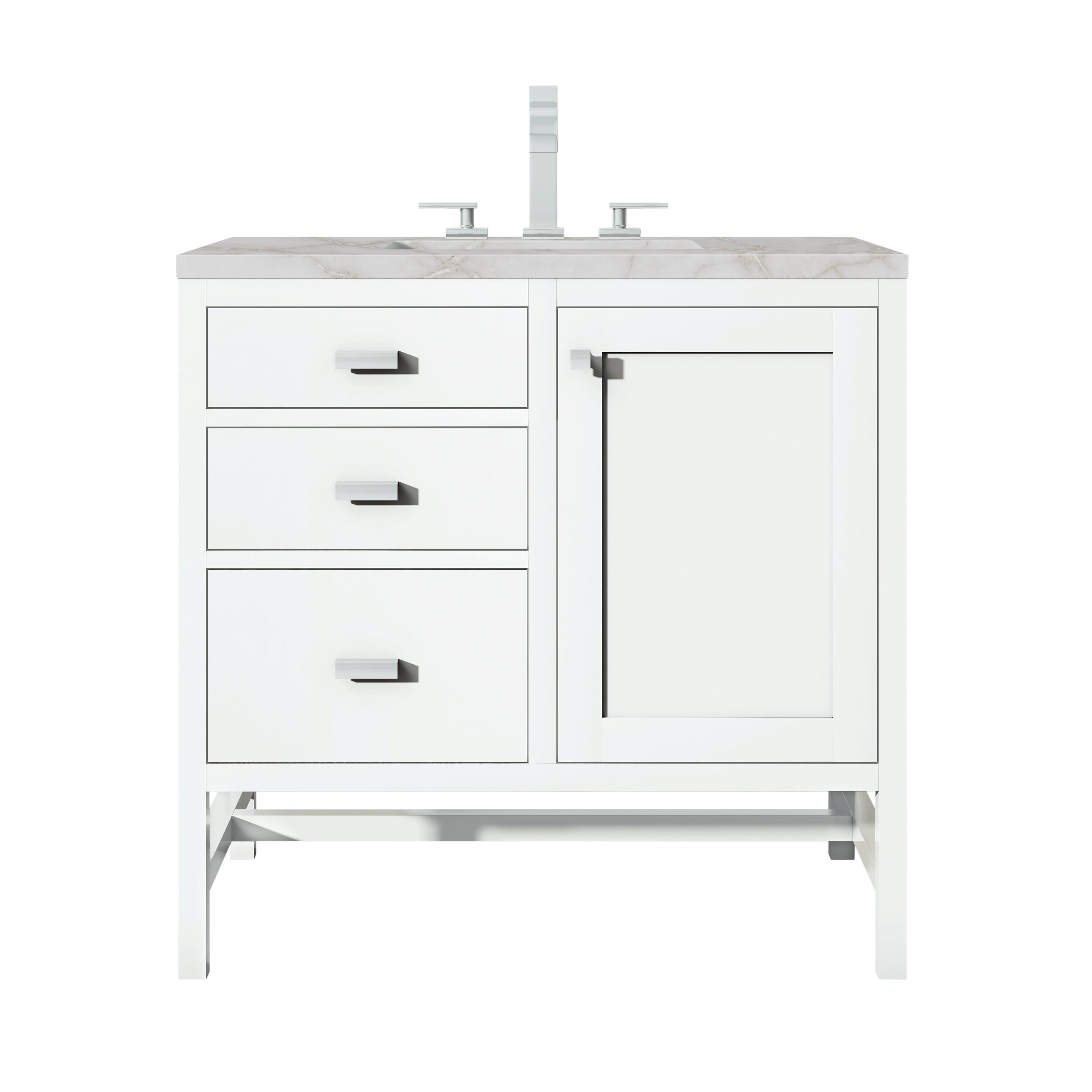 James Martin Addison 36" Single Vanity in Glossy White with 3cm Countertop