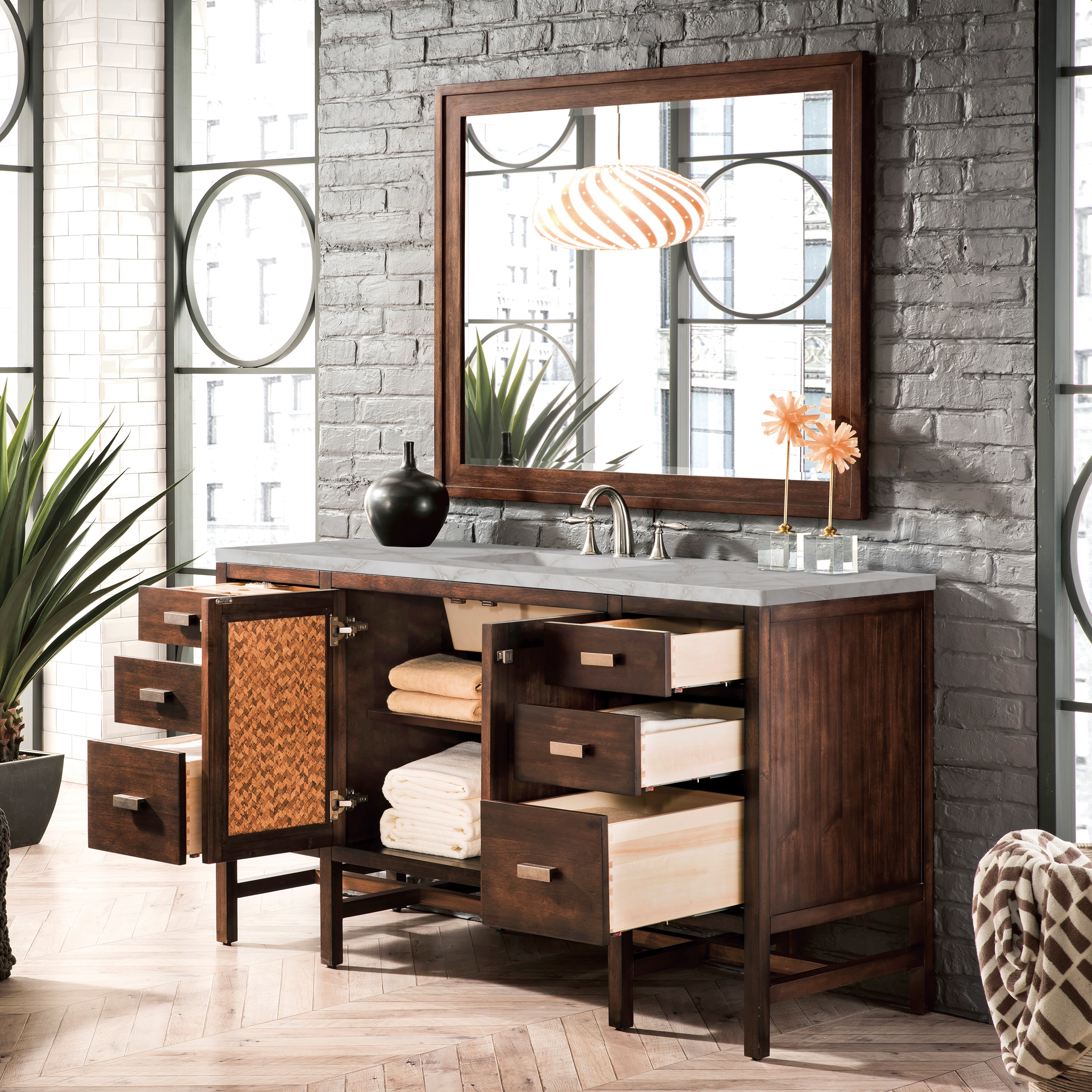 James Martin Addison 60" Single Vanity in Mid-Century Acacia with 3cm Countertop