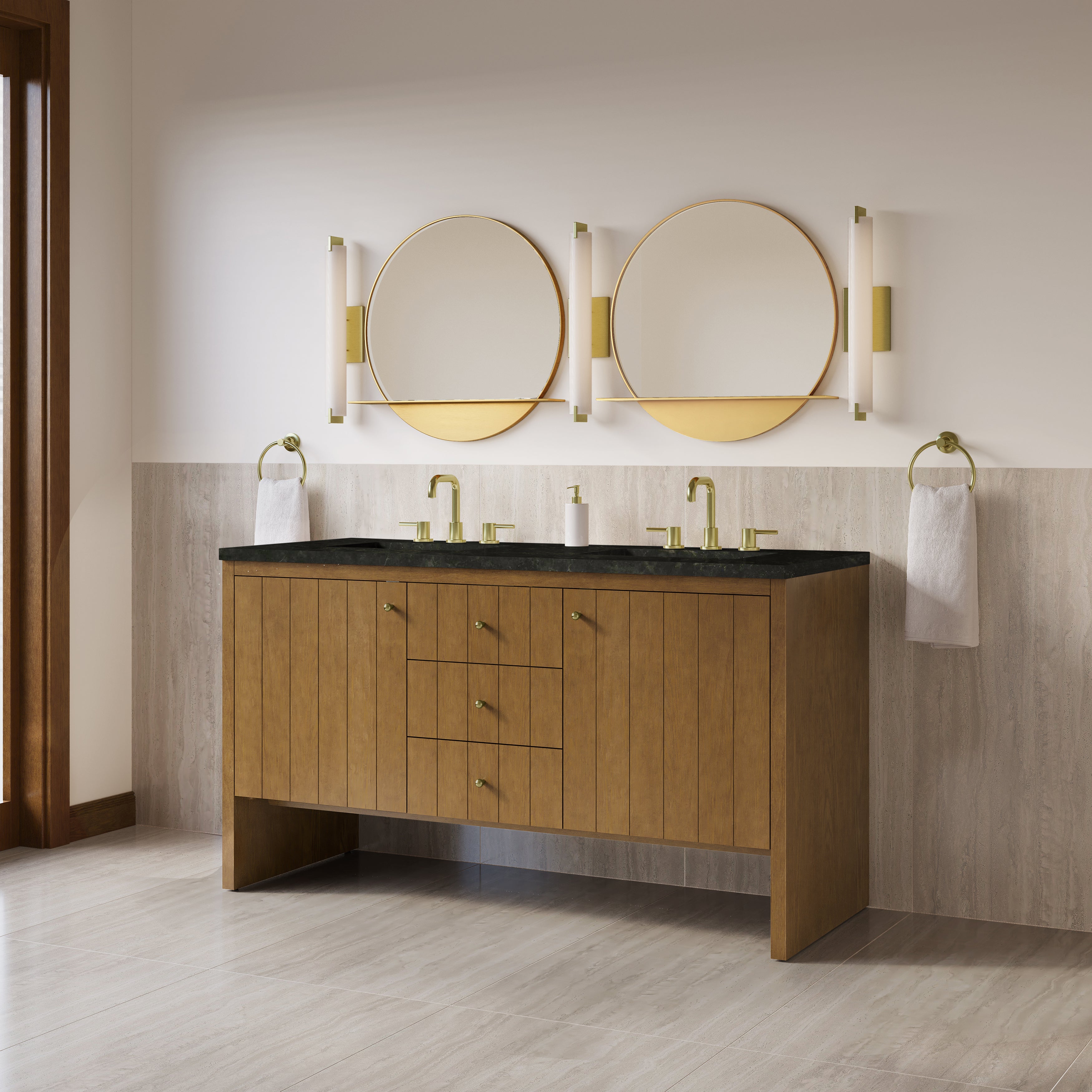 James Martin Hudson 60" Double Vanity in Honey Oak with 3cm Countertop