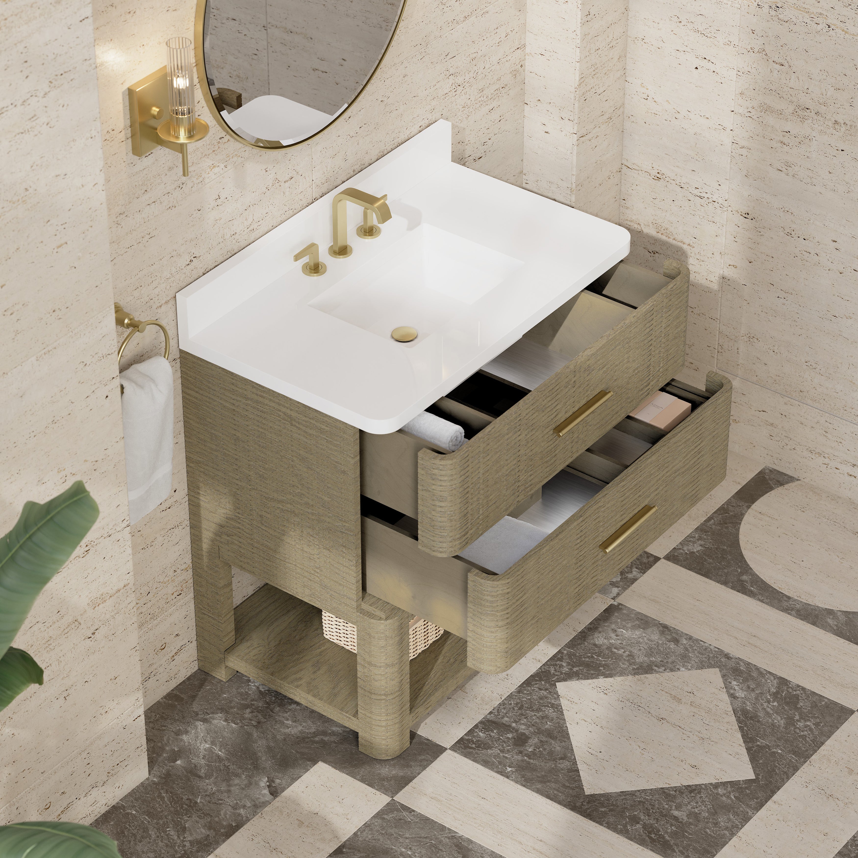 James Martin Lucian 36" Single Vanity in Pebble Oak with 3cm Countertop