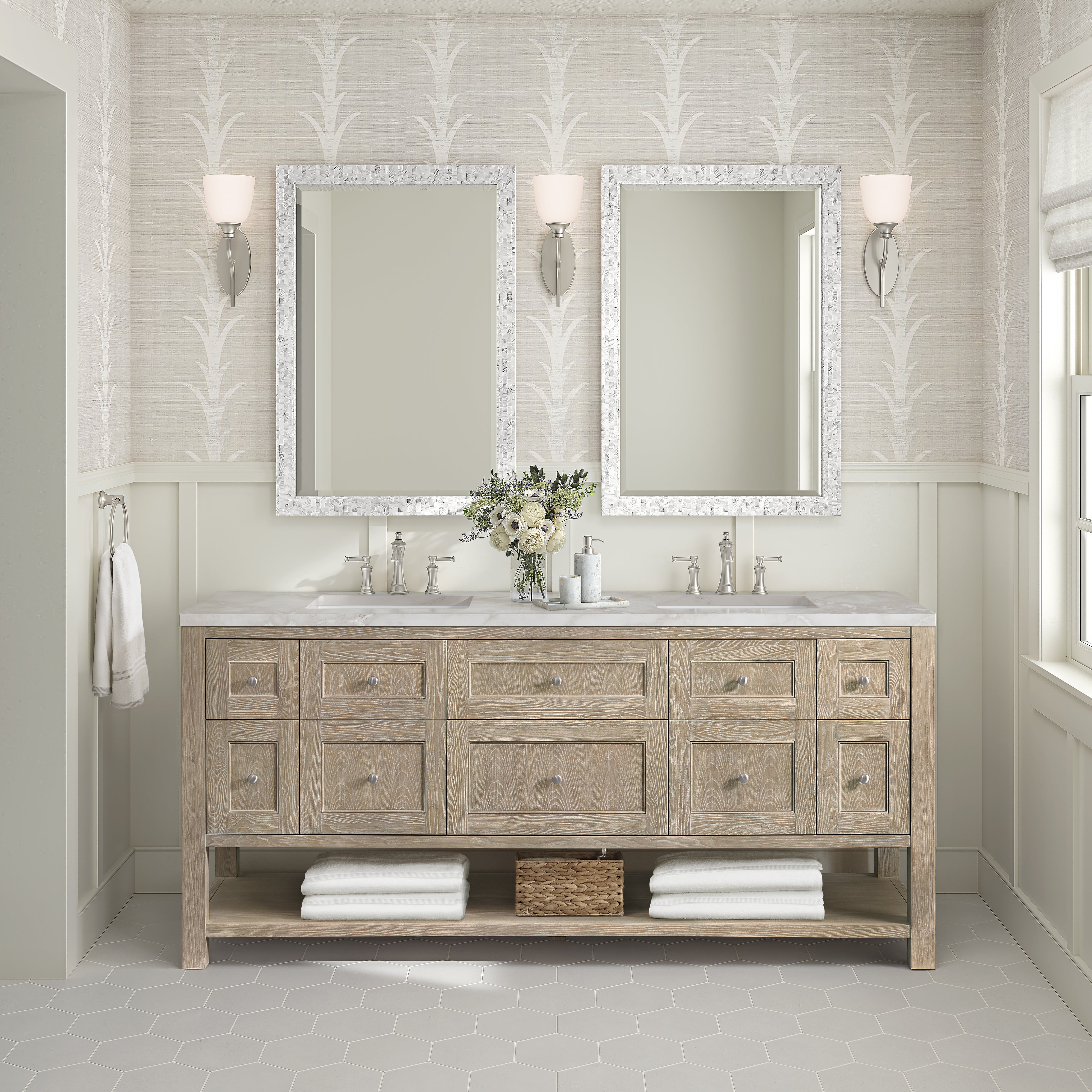 James Martin Breckenridge 72" Double Vanity in Whitewashed Oak with 3cm Countertop