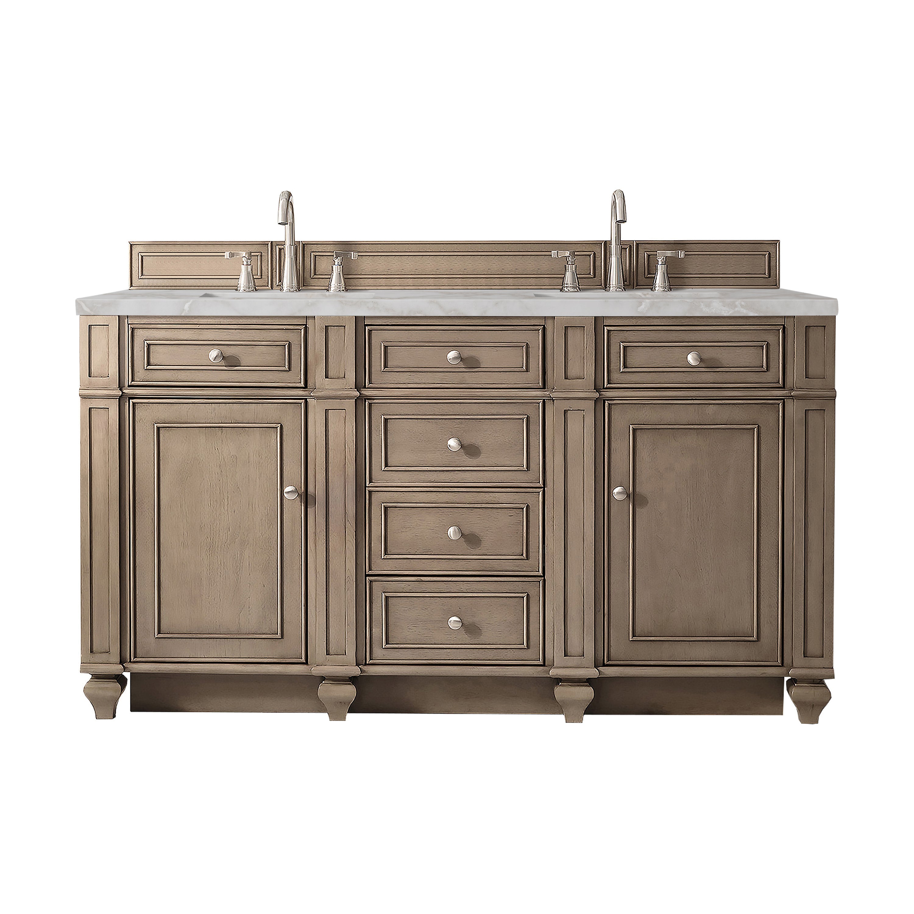 James Martin Bristol 60" Double Vanity in Whitewashed Walnut with 3cm Countertop and FreePower Wireless Charger