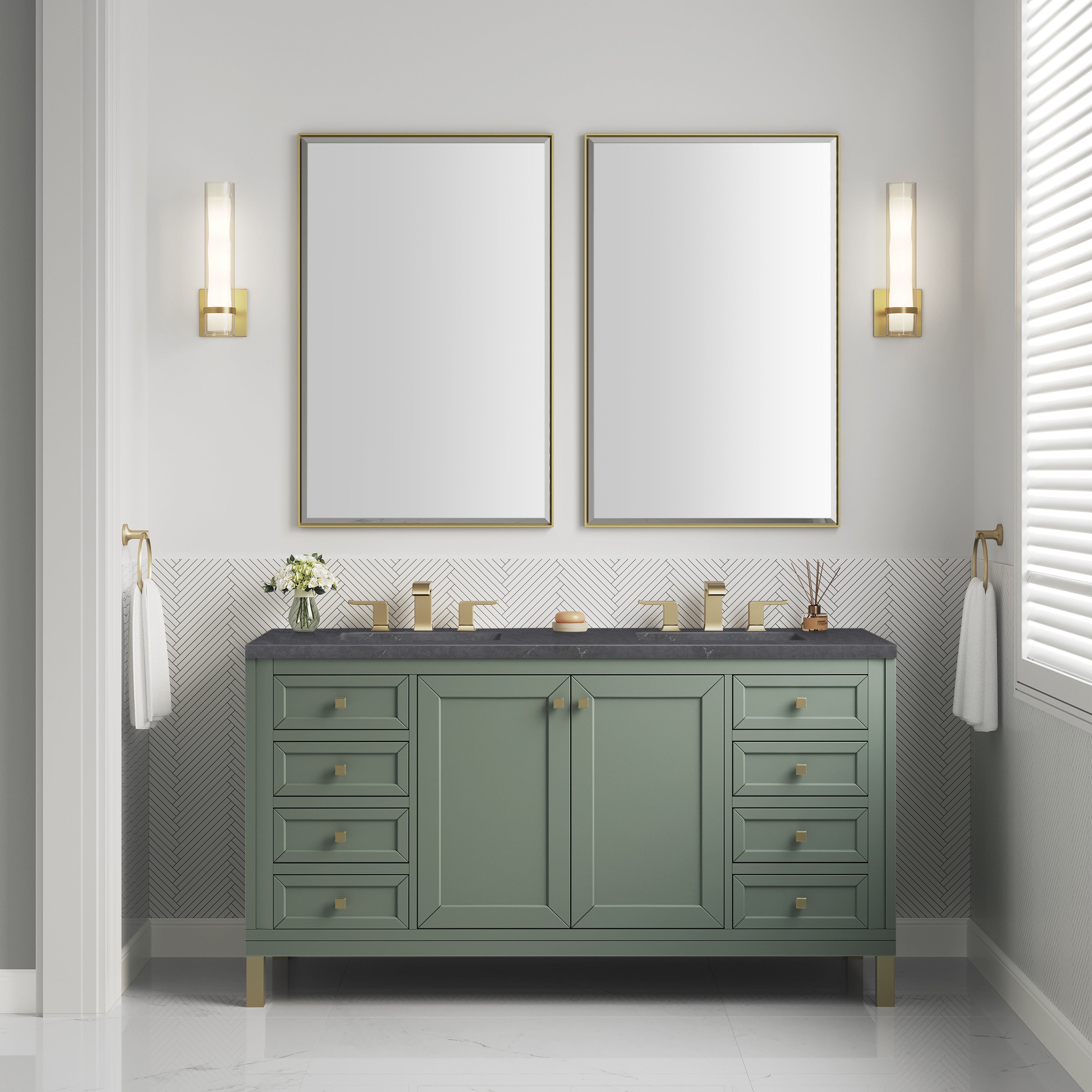 James Martin Chicago 60" Double Vanity in Smokey Celadon with 3cm Countertop