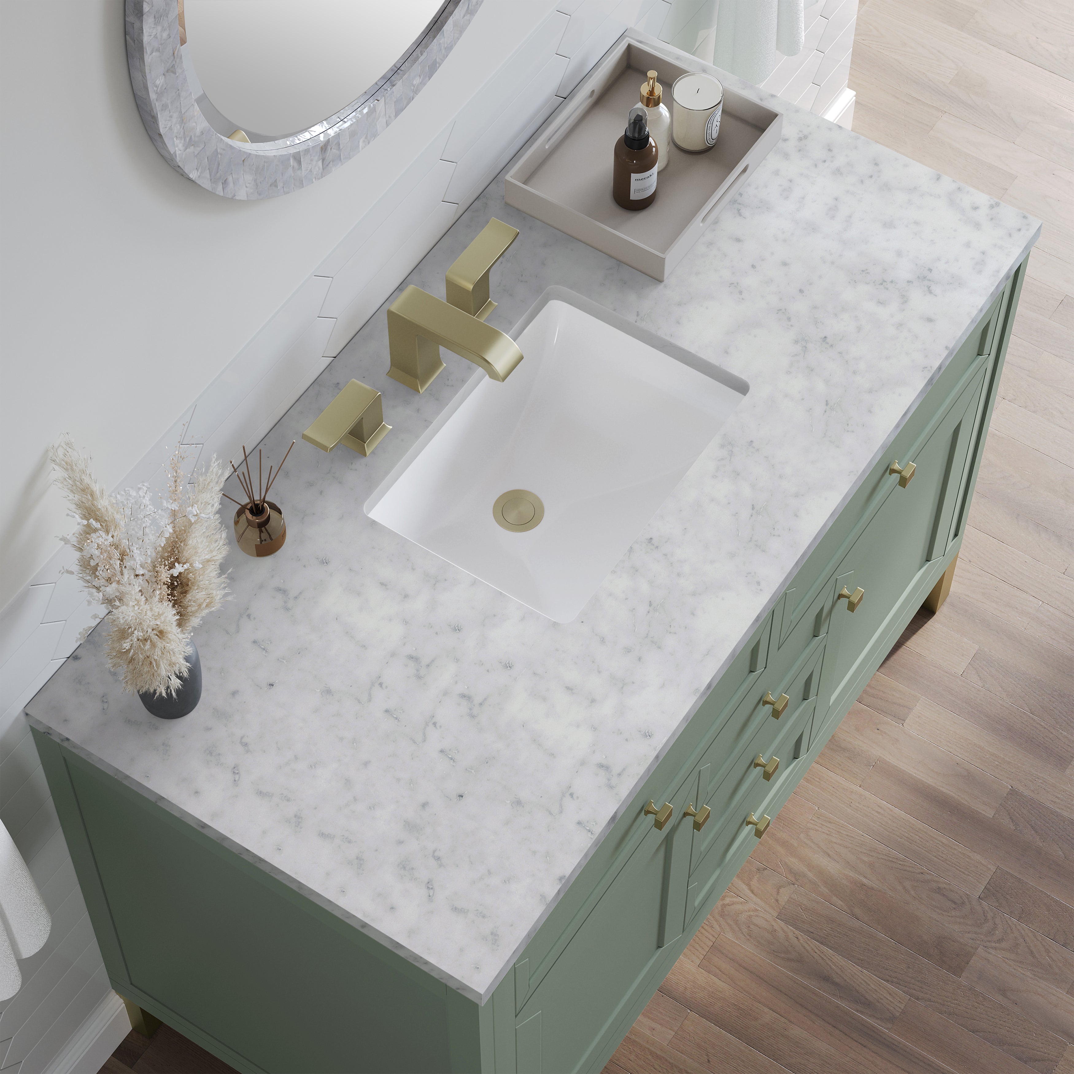 James Martin Chicago 48" Single Vanity in Smokey Celadon with 3cm Countertop