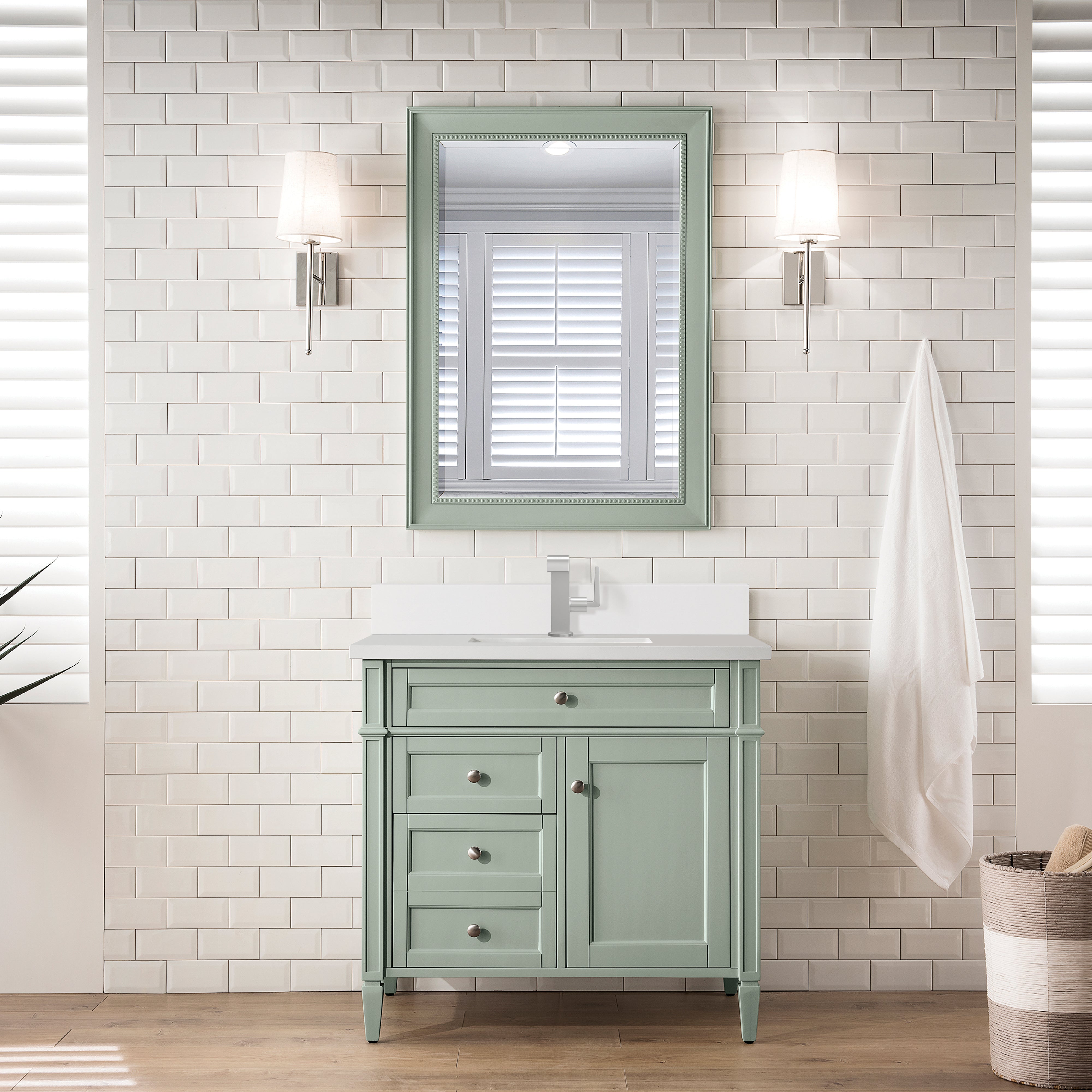James Martin Brittany 36" Single Vanity in Sage Green with 3cm Countertop