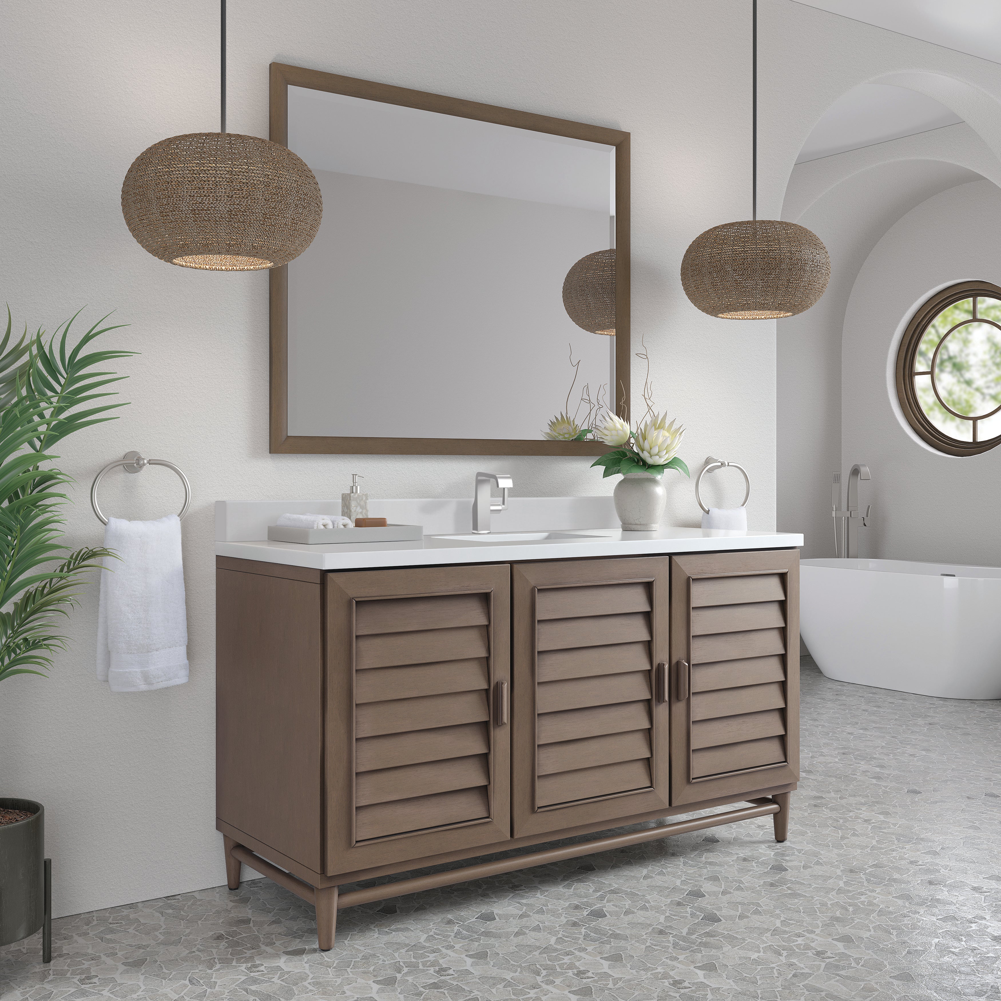 James Martin Portland 60" Single Vanity in Whitewashed Walnut with 3cm Countertop