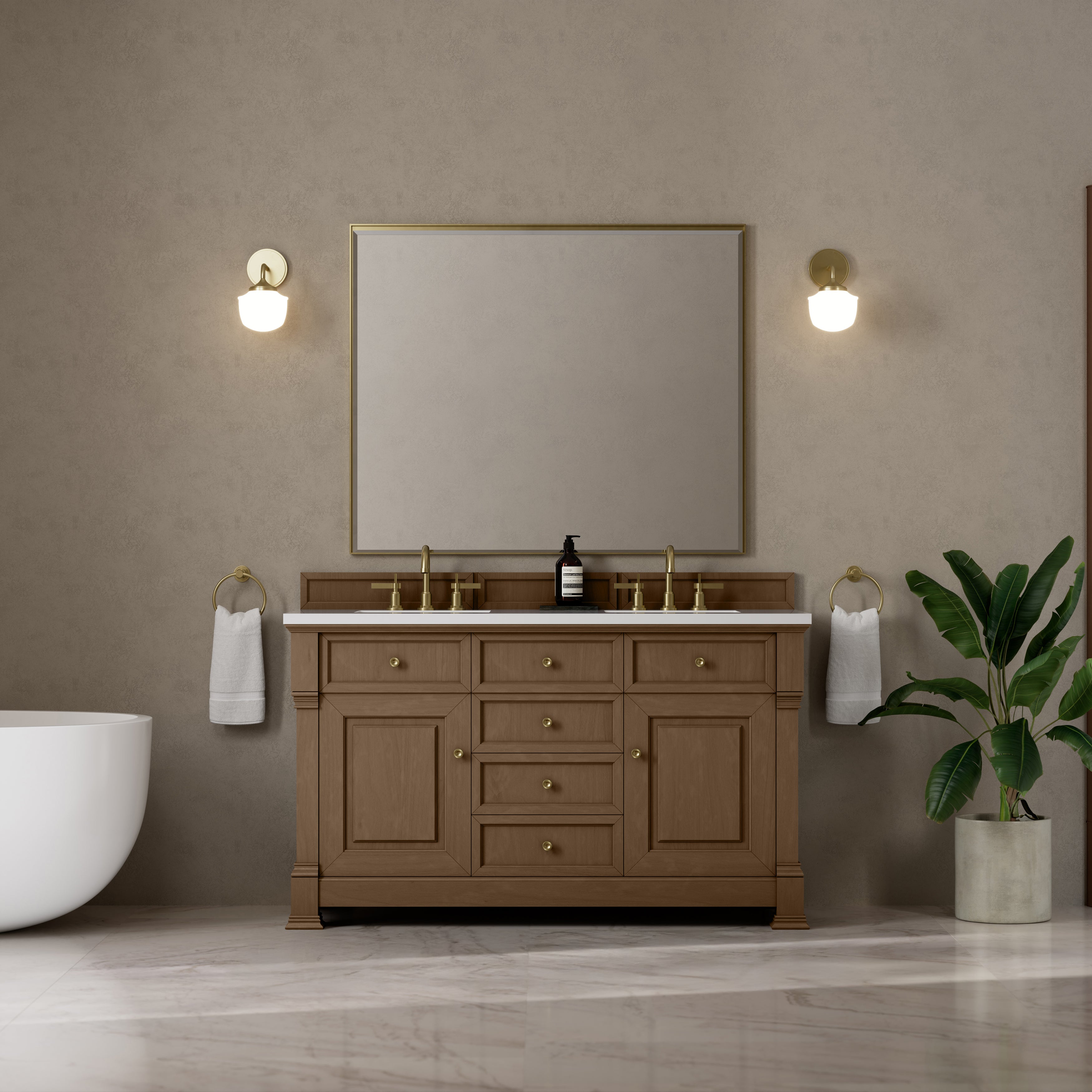 James Martin Brookfield 60" Double Vanity in Pecan with 3cm Countertop