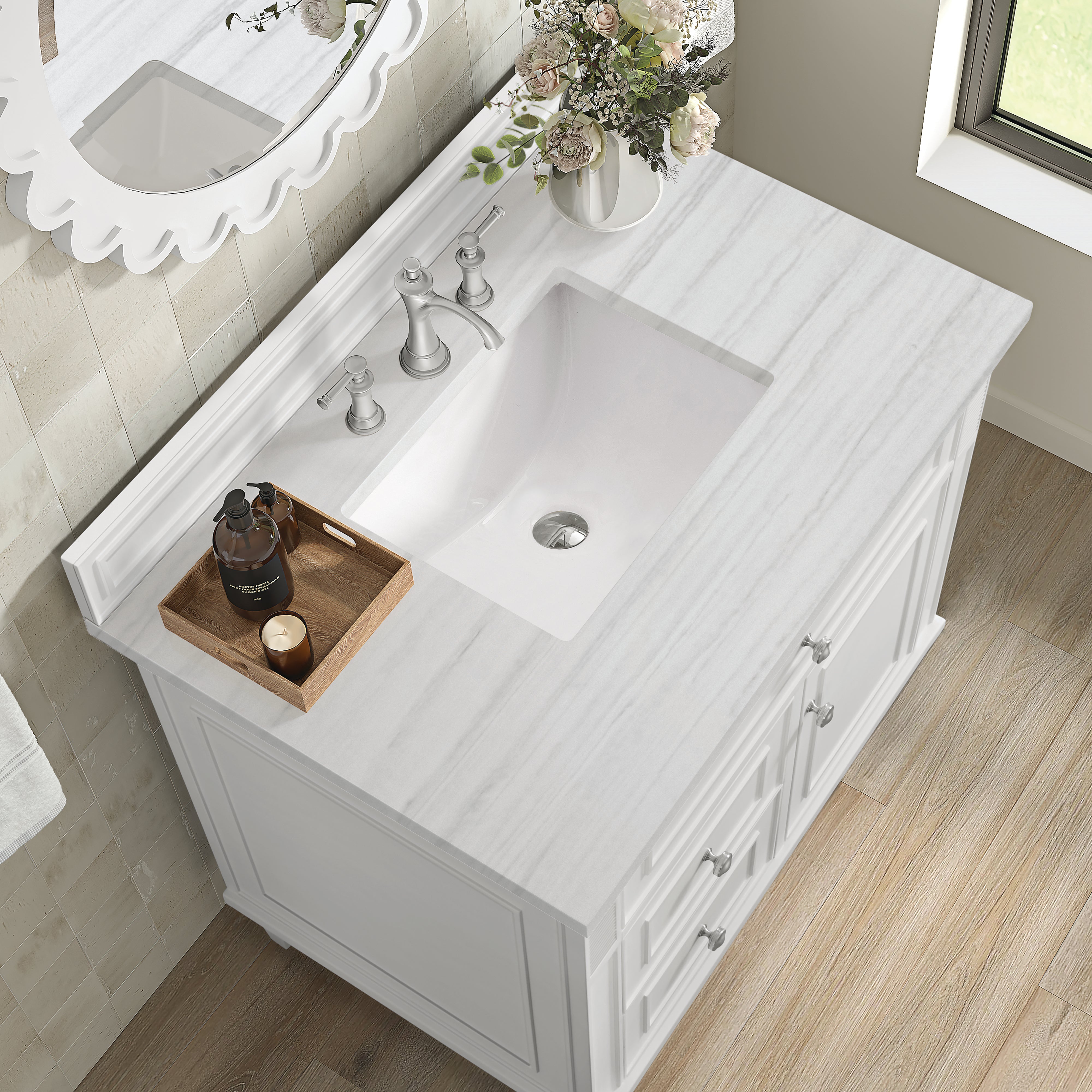 James Martin Lorelai 36" Single Vanity in Bright White with 3cm Countertop