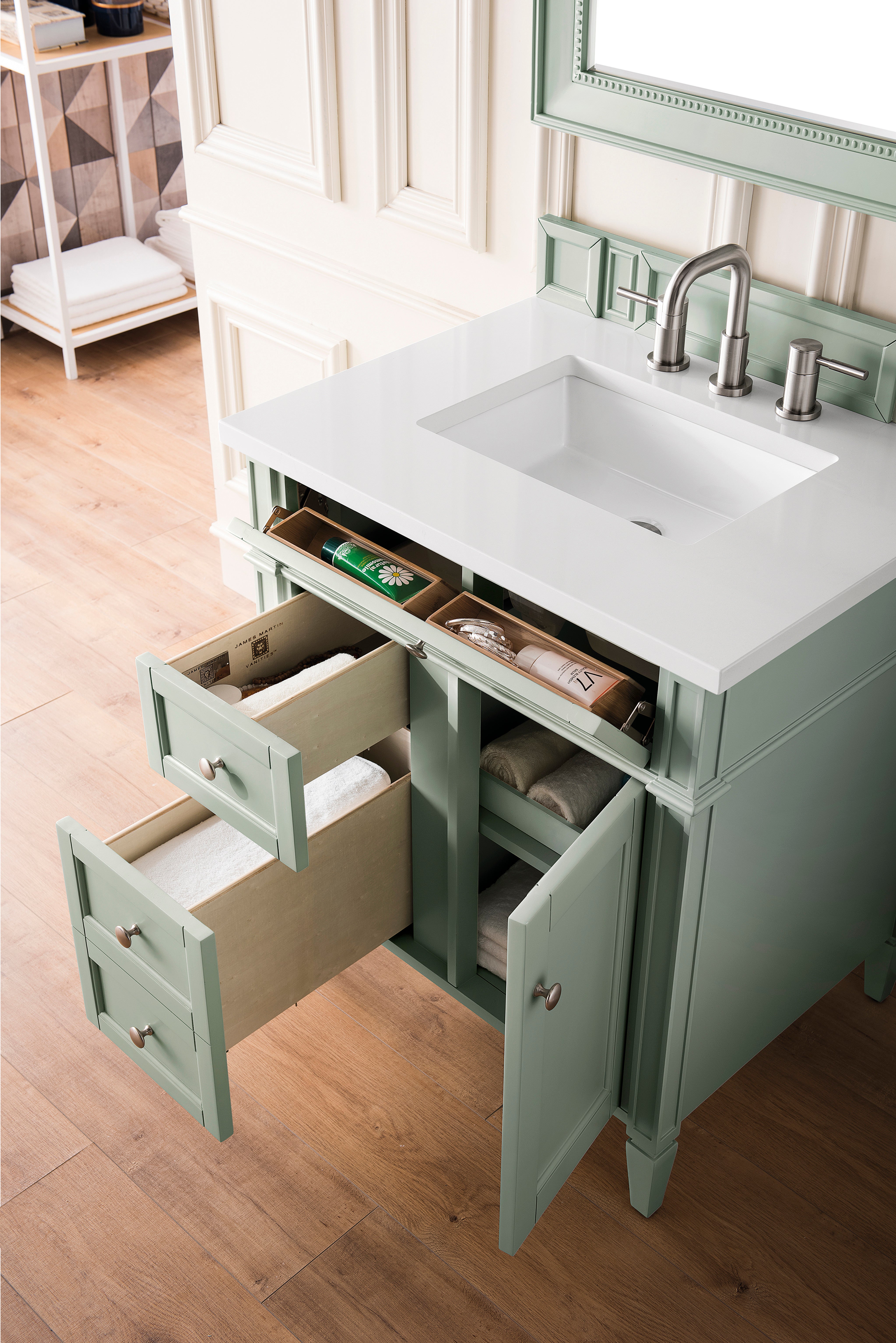 James Martin Brittany 30" Single Vanity in Sage Green with 3cm Countertop