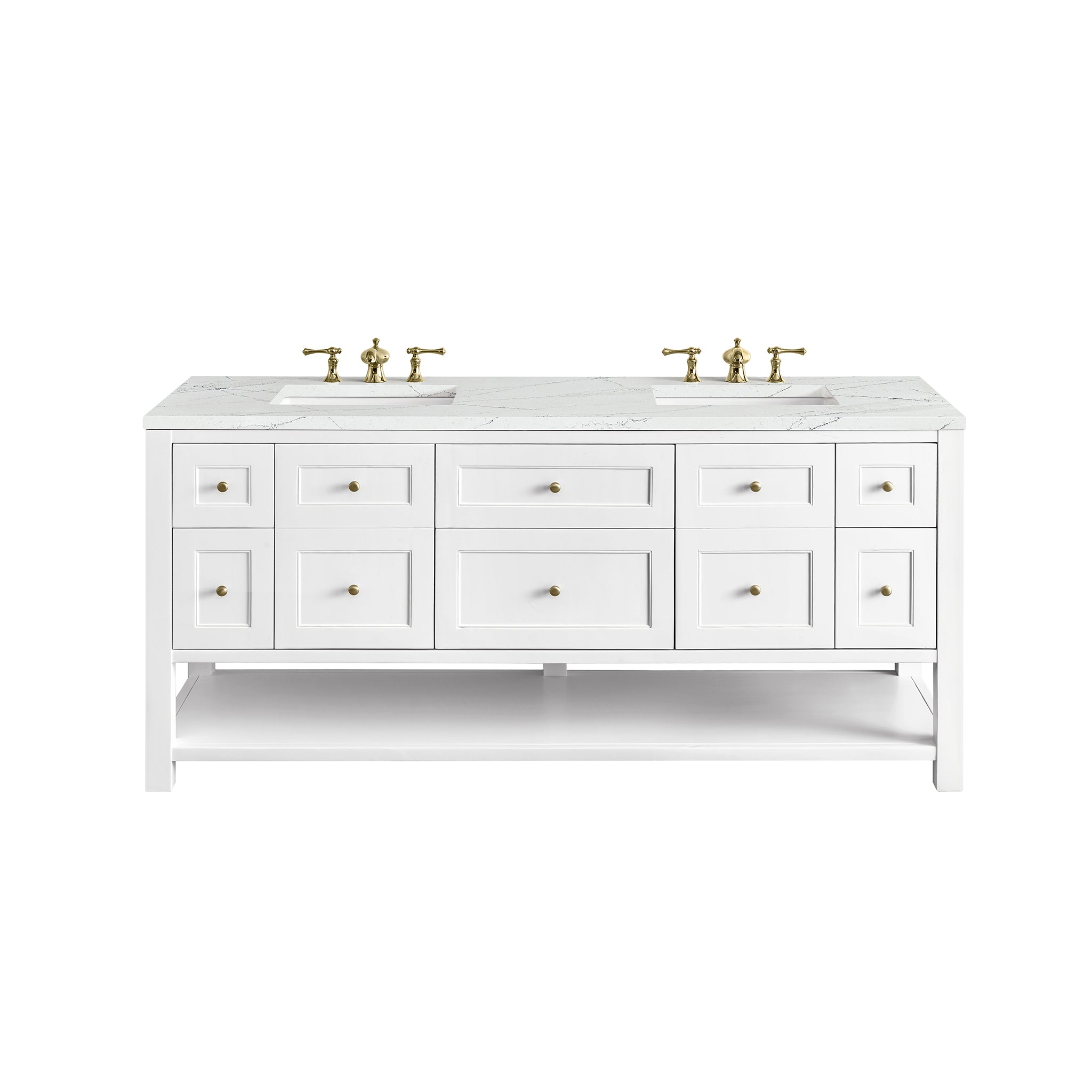 James Martin Breckenridge 72" Double Vanity in Bright White with 3cm Countertop and FreePower Wireless Charger