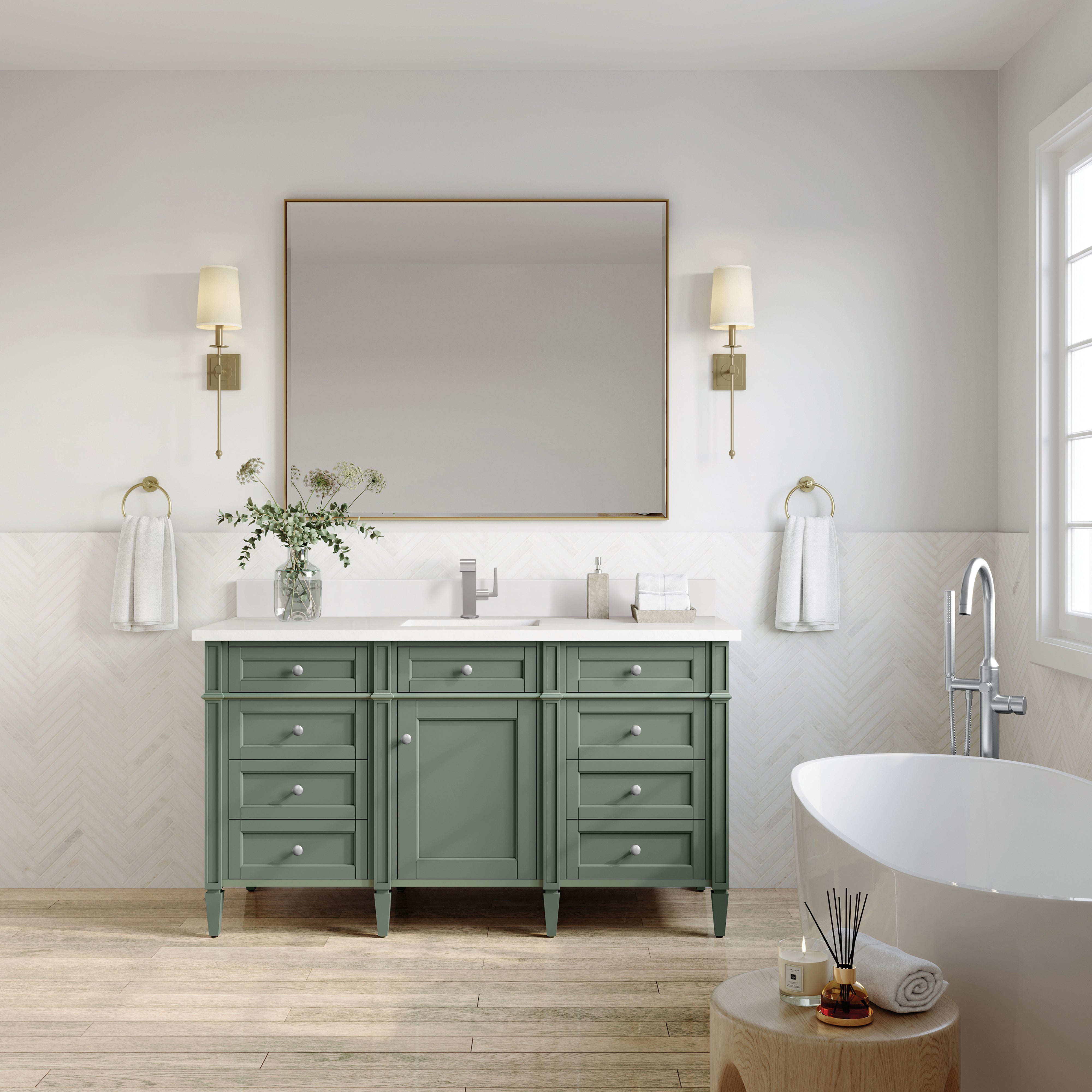 James Martin Brittany 60" Single Vanity in Smokey Celadon with 3cm Countertop