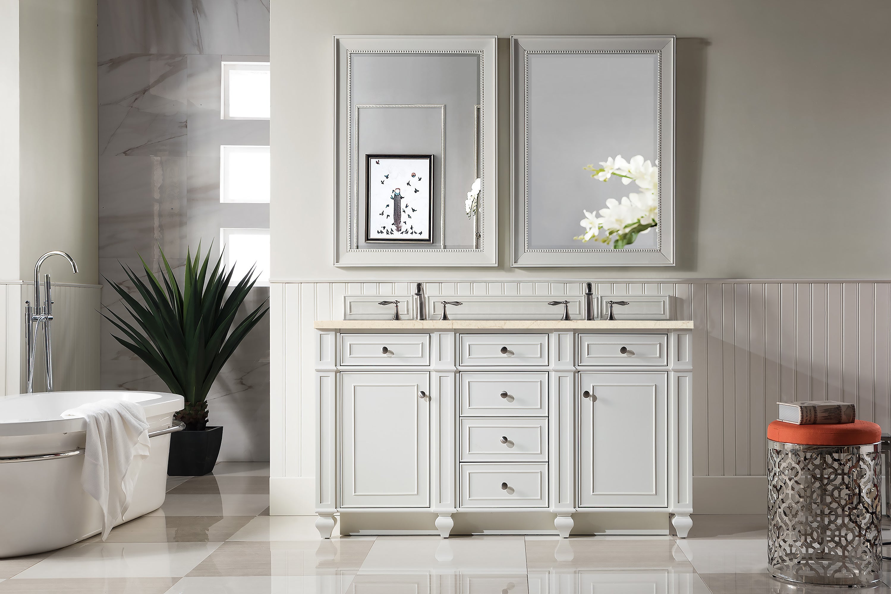 James Martin Bristol 60" Double Vanity in Bright White with 3cm Countertop