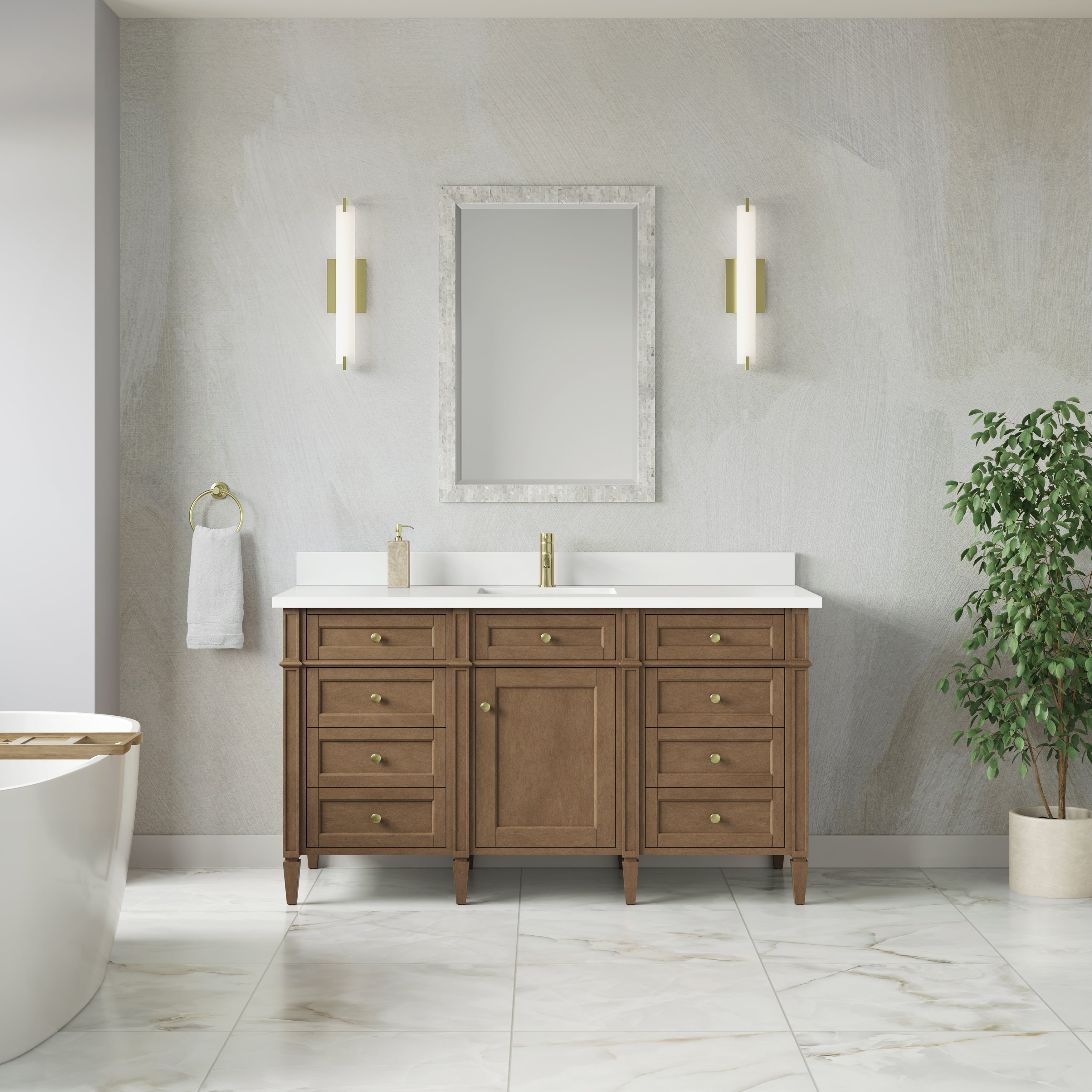 James Martin Brittany 60" Single Vanity in Pecan with 3cm Countertop