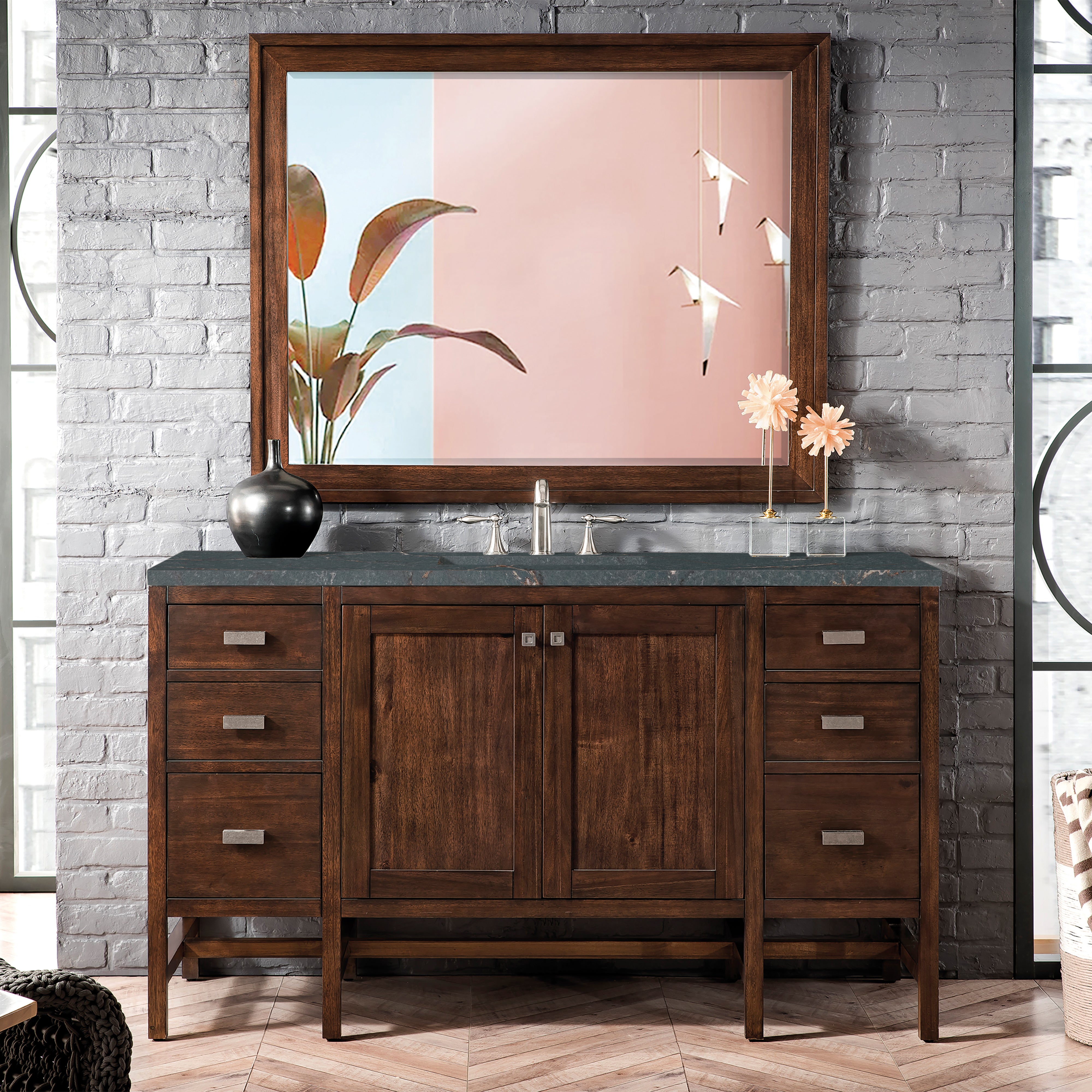 James Martin Addison 60" Single Vanity in Mid-Century Acacia with 3cm Countertop