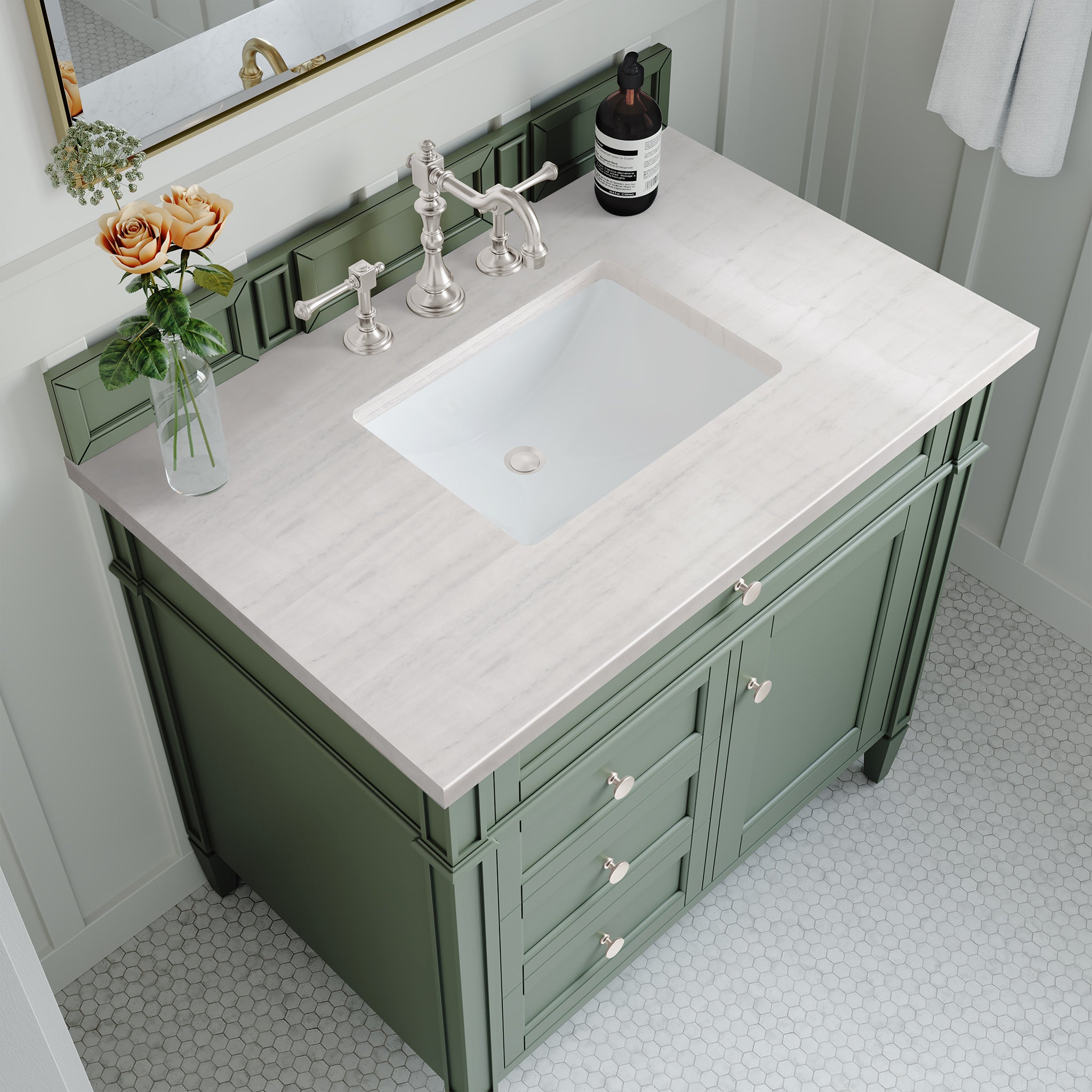 James Martin Brittany 36" Single Vanity in Smokey Celadon with 3cm Countertop