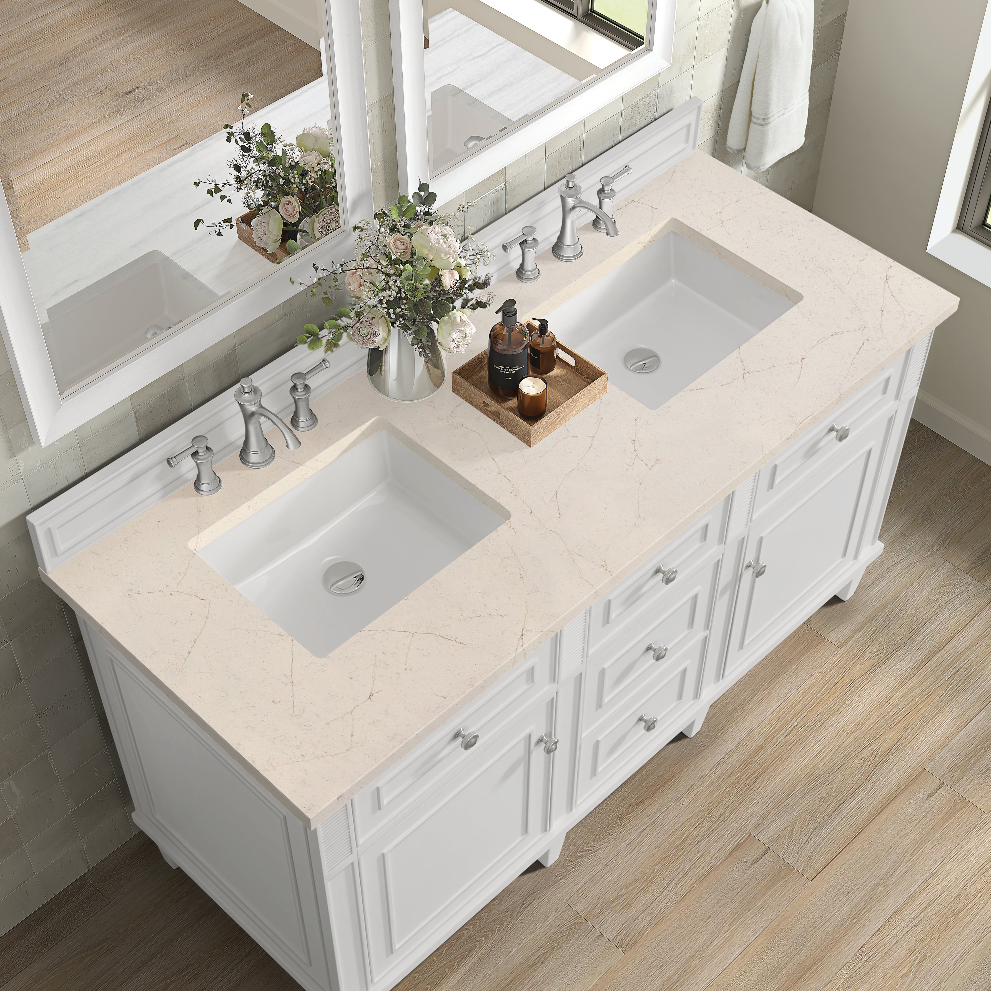 James Martin Lorelai 60" Double Vanity in Bright White with 3cm Countertop