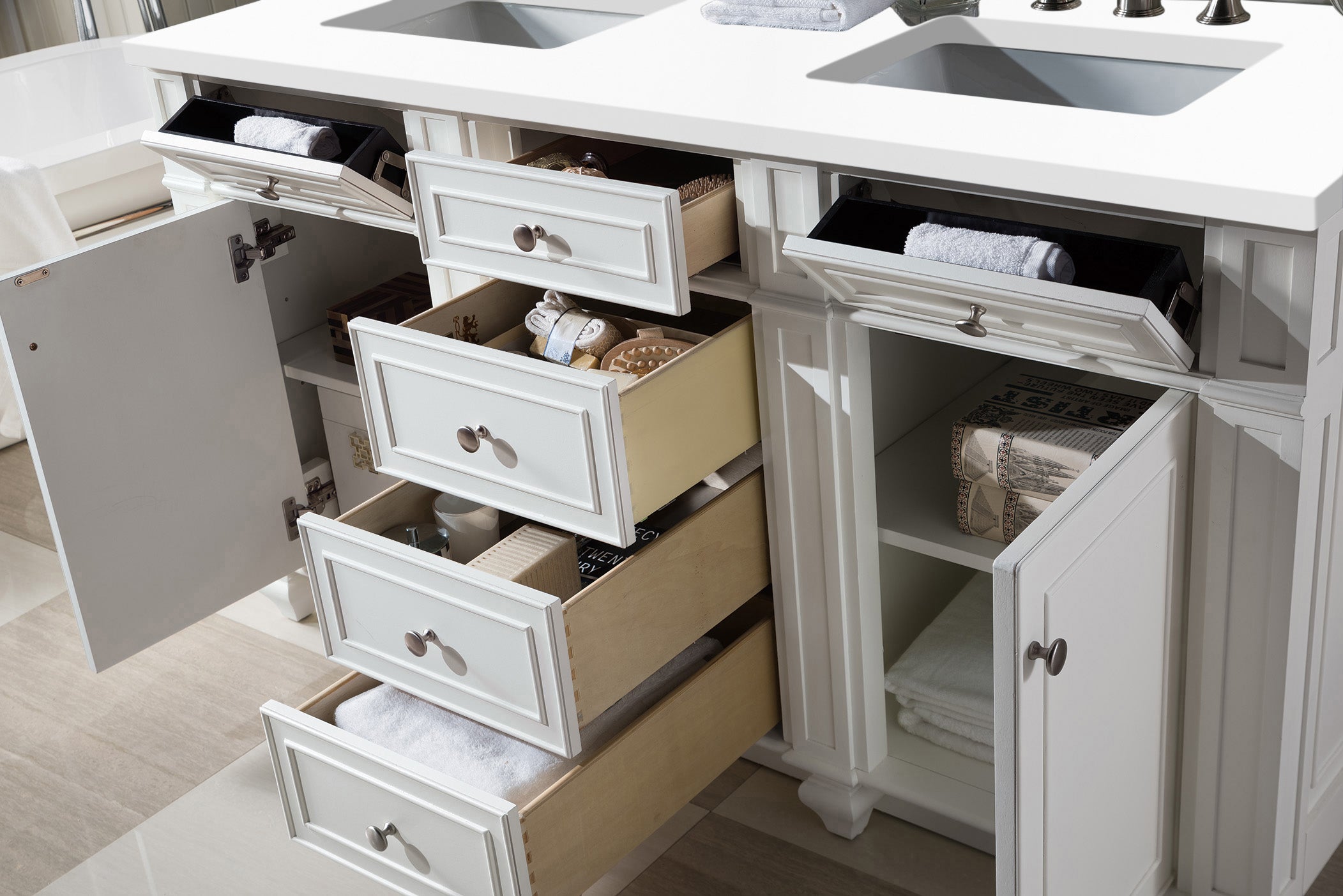 James Martin Bristol 60" Double Vanity in Bright White with 3cm Countertop