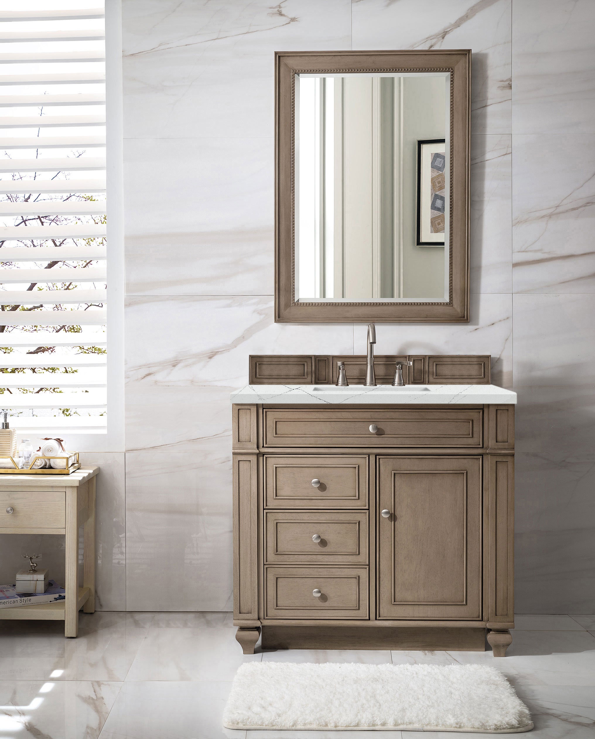 James Martin Bristol 36" Single Vanity in Whitewashed Walnut with 3cm Countertop