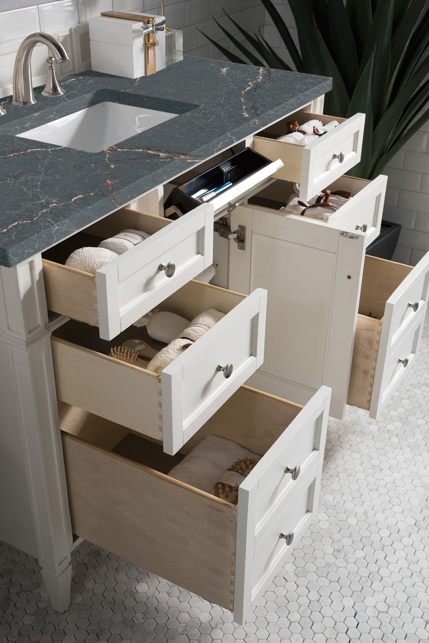 James Martin Brittany 48" Single Vanity in Bright White with 3cm Countertop and FreePower Wireless Charger