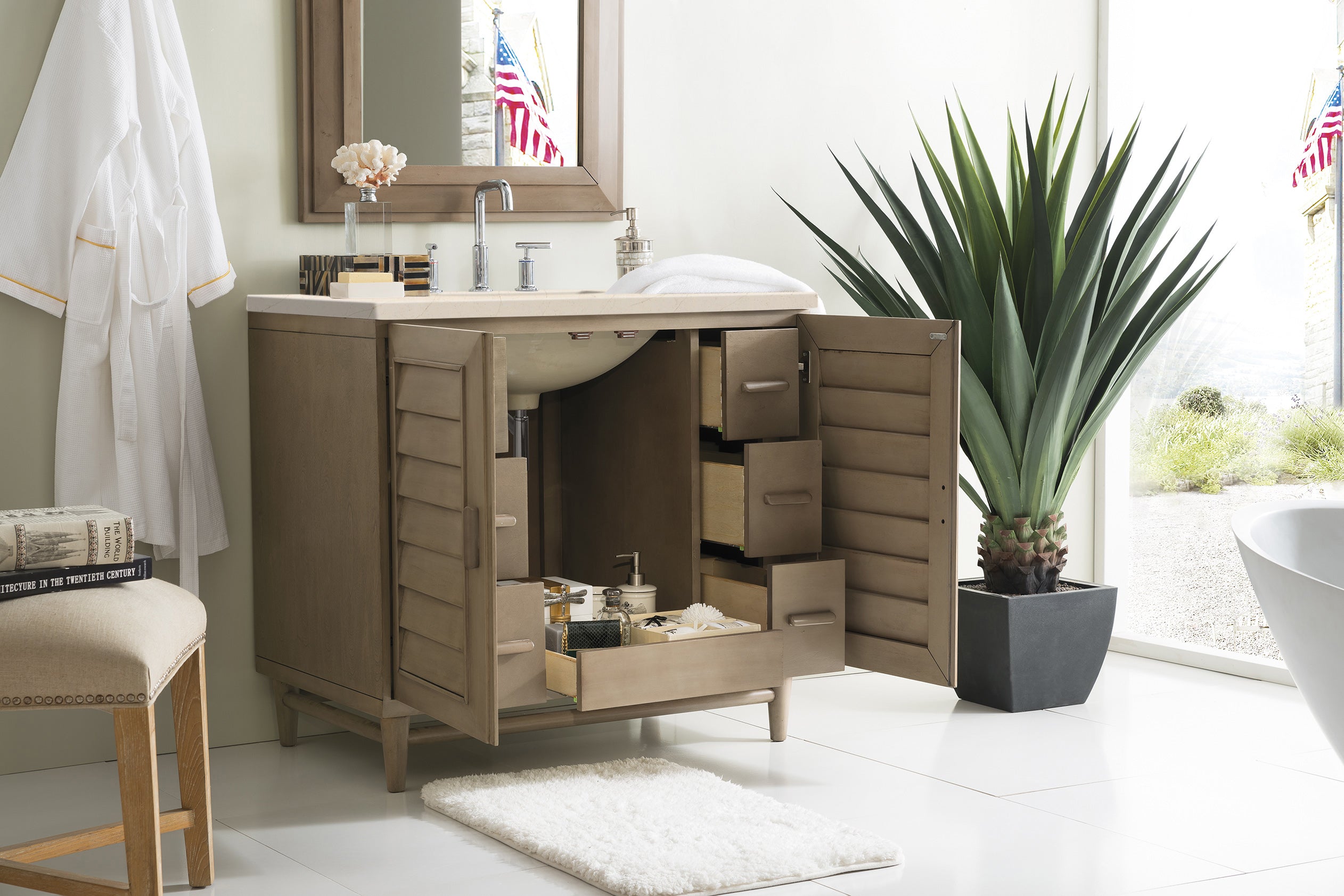 James Martin Portland 36" Single Vanity in Whitewashed Walnut with 3cm Countertop