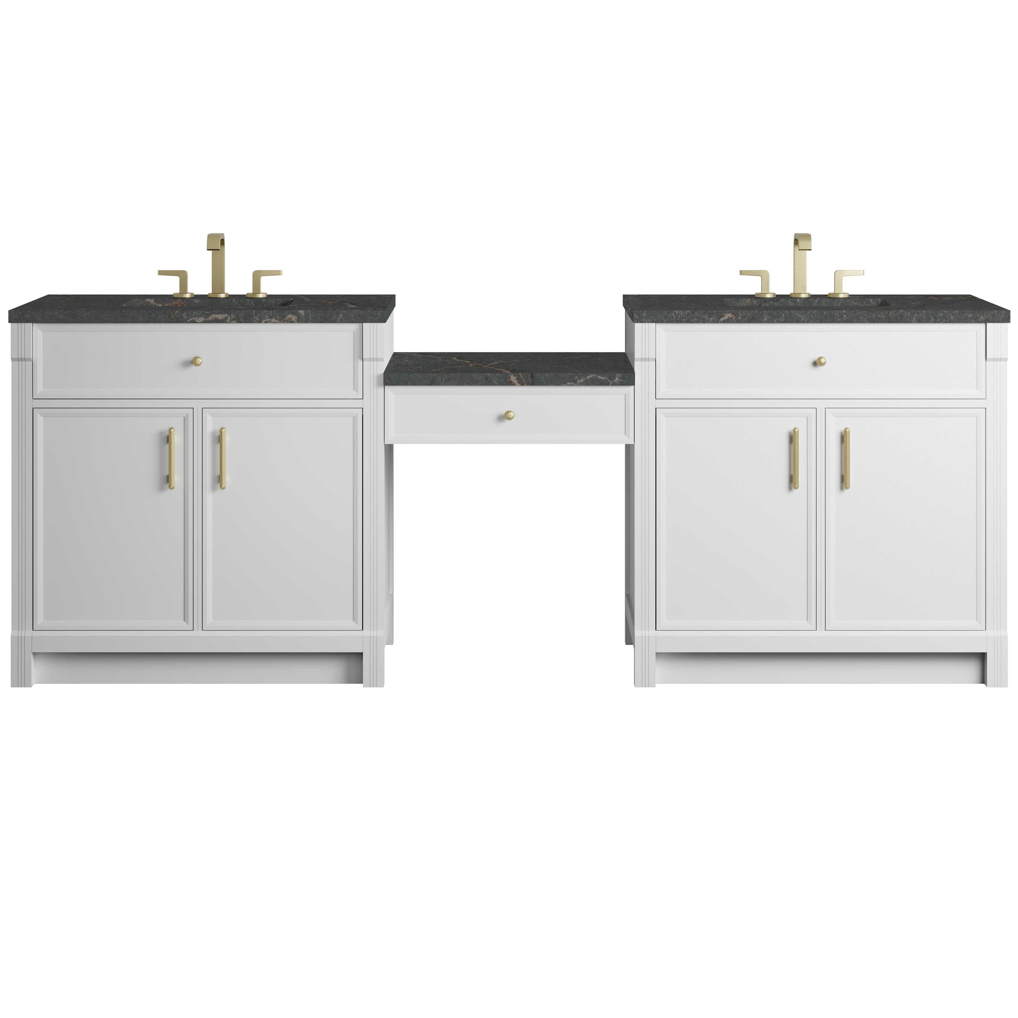 James Martin Bellshire 96" Dual Vanity Set with 24" Make-Up Counter in Bright White with 3cm Countertop