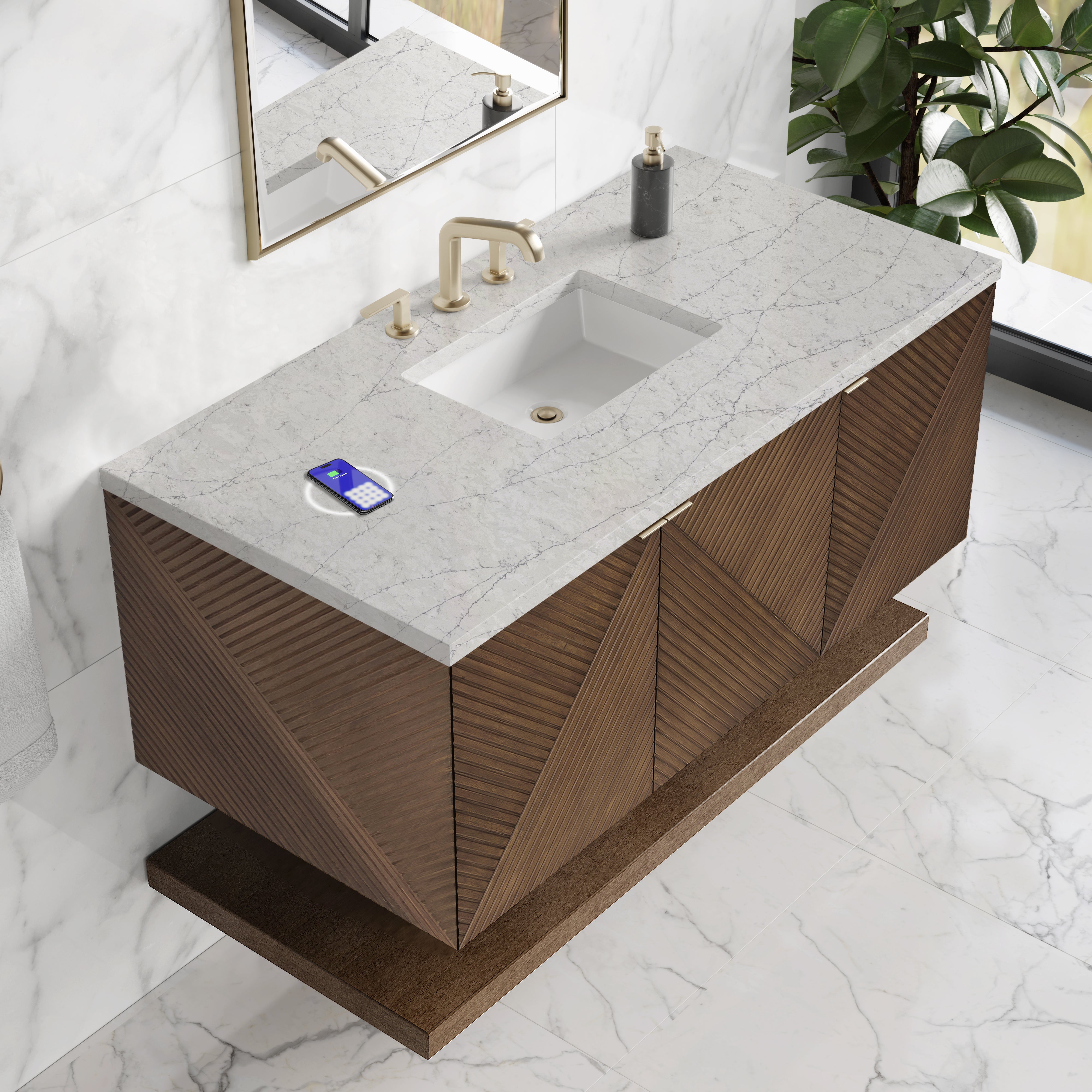 James Martin Marcello 48" Single Vanity in Chestnut with 3cm Countertop and FreePower Wireless Charger