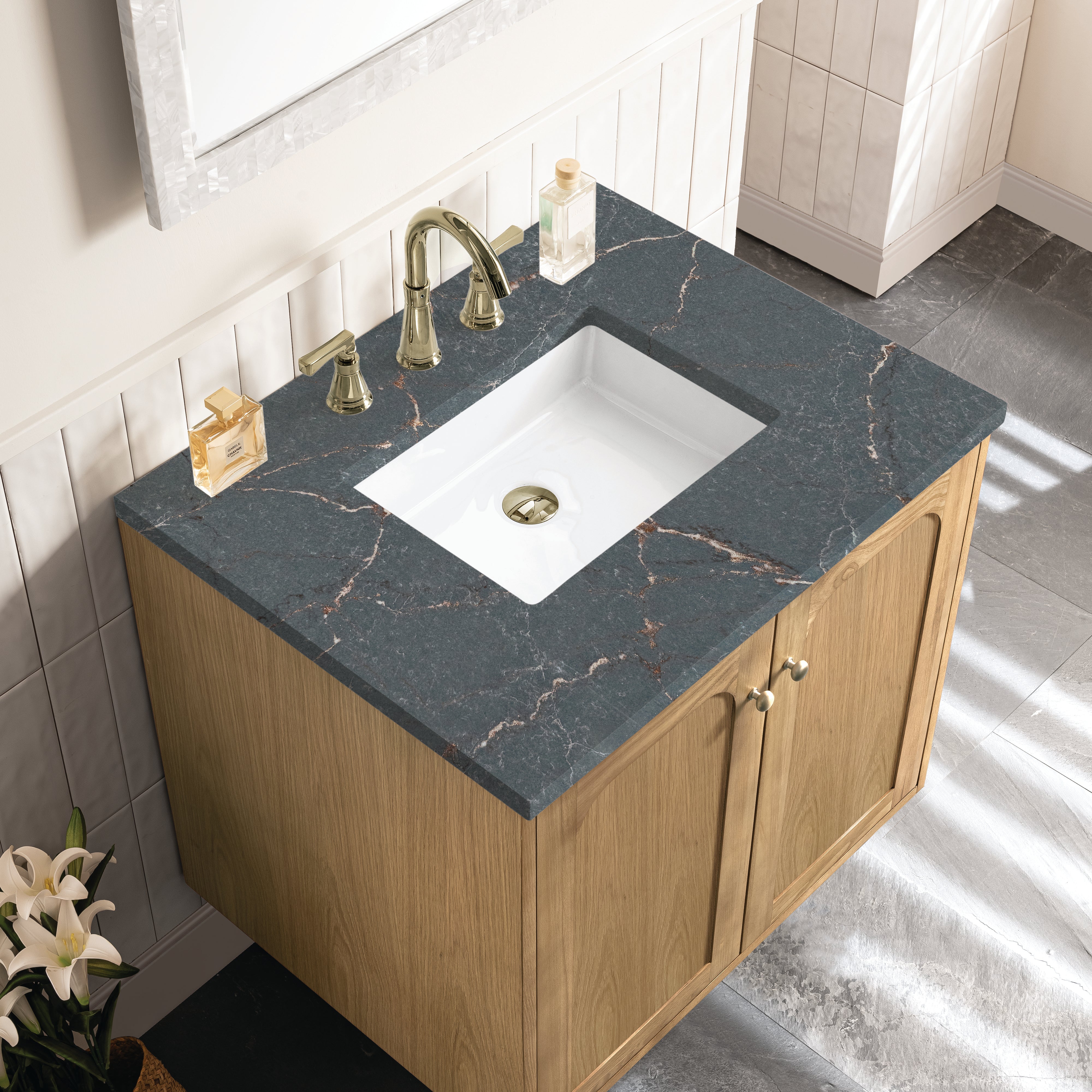 James Martin Laurent 30" Single Vanity in Light Natural Oak with 3cm Countertop