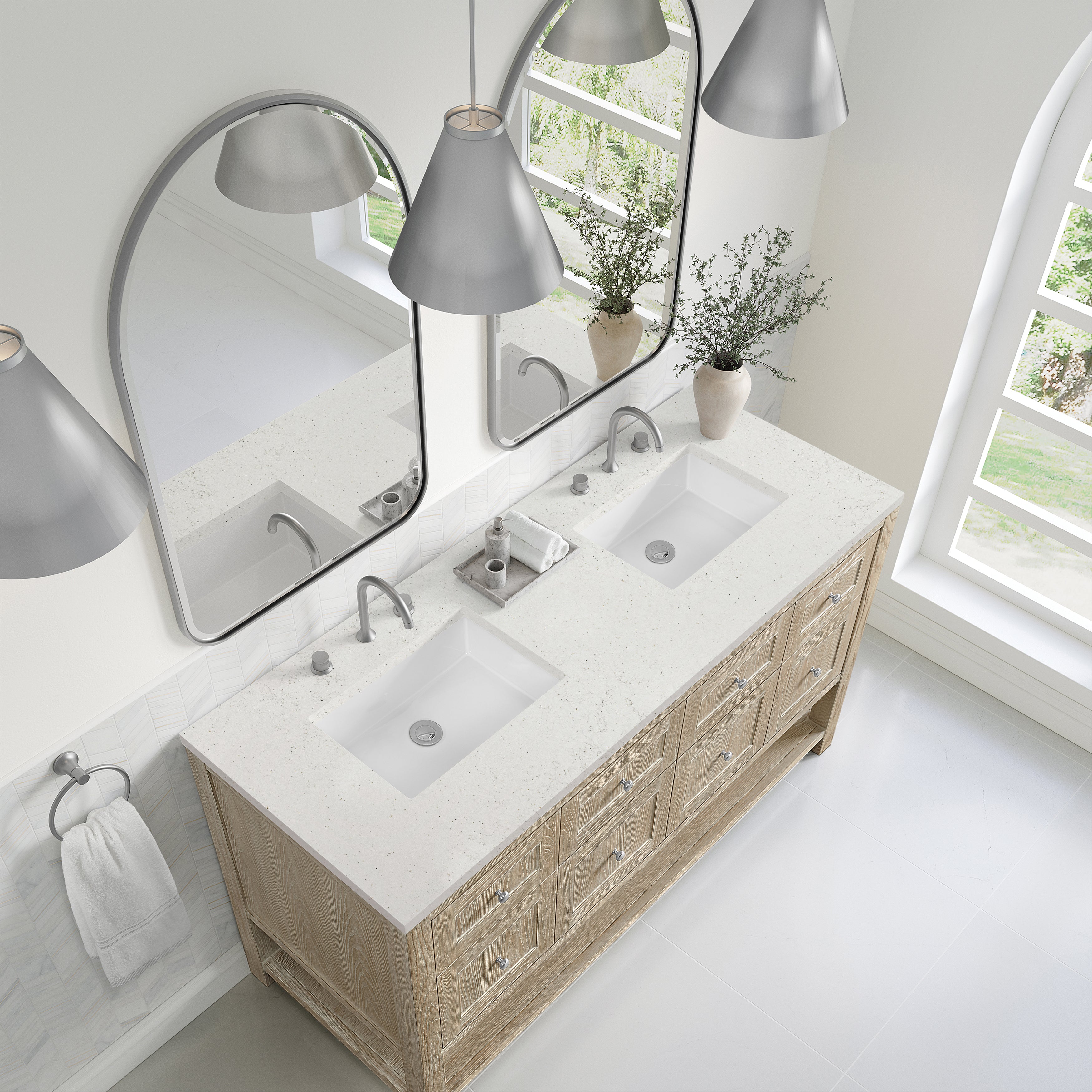 James Martin Breckenridge 60" Double Vanity in Whitewashed Oak with 3cm Countertop