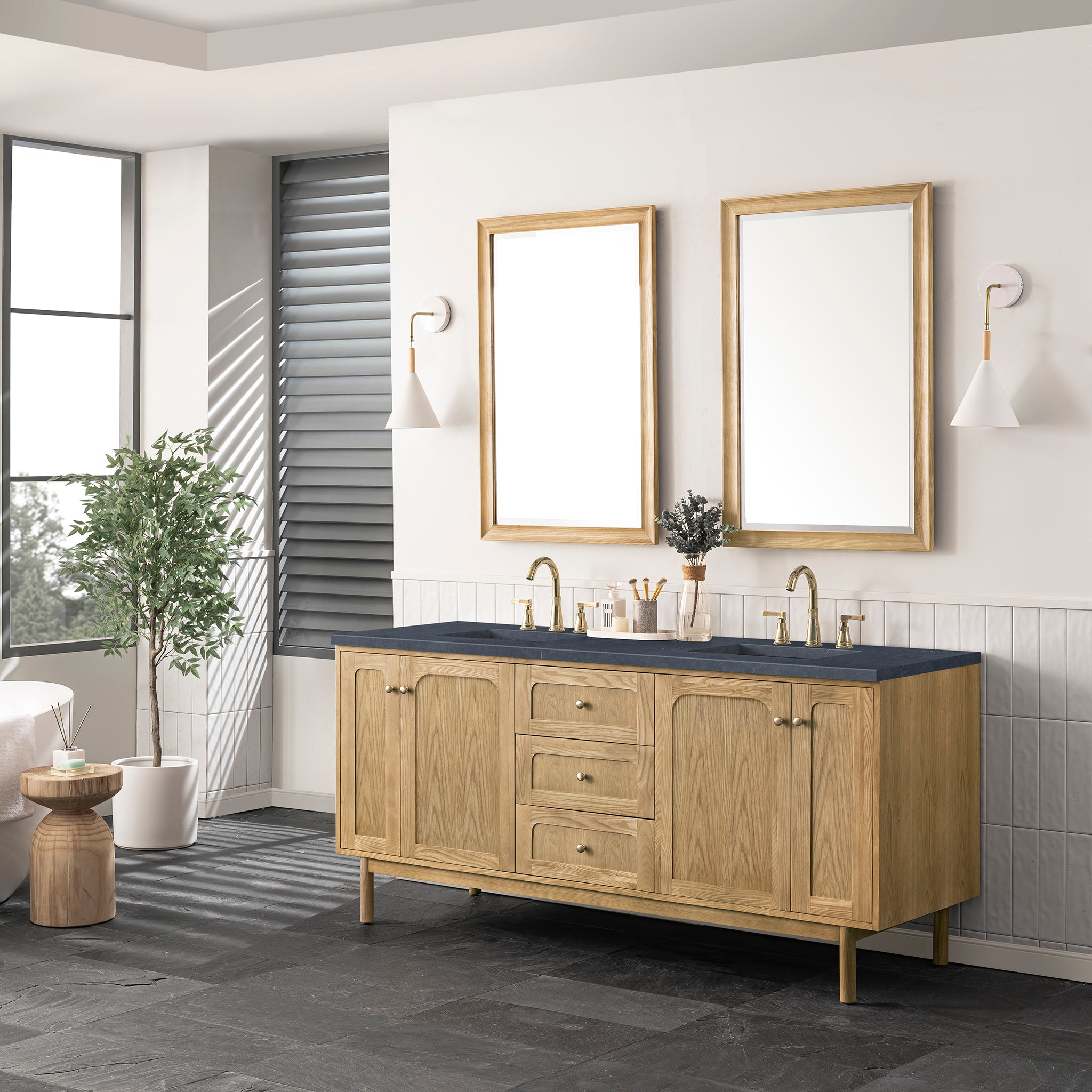 James Martin Laurent 72" Double Vanity in Light Natural Oak with 3cm Countertop