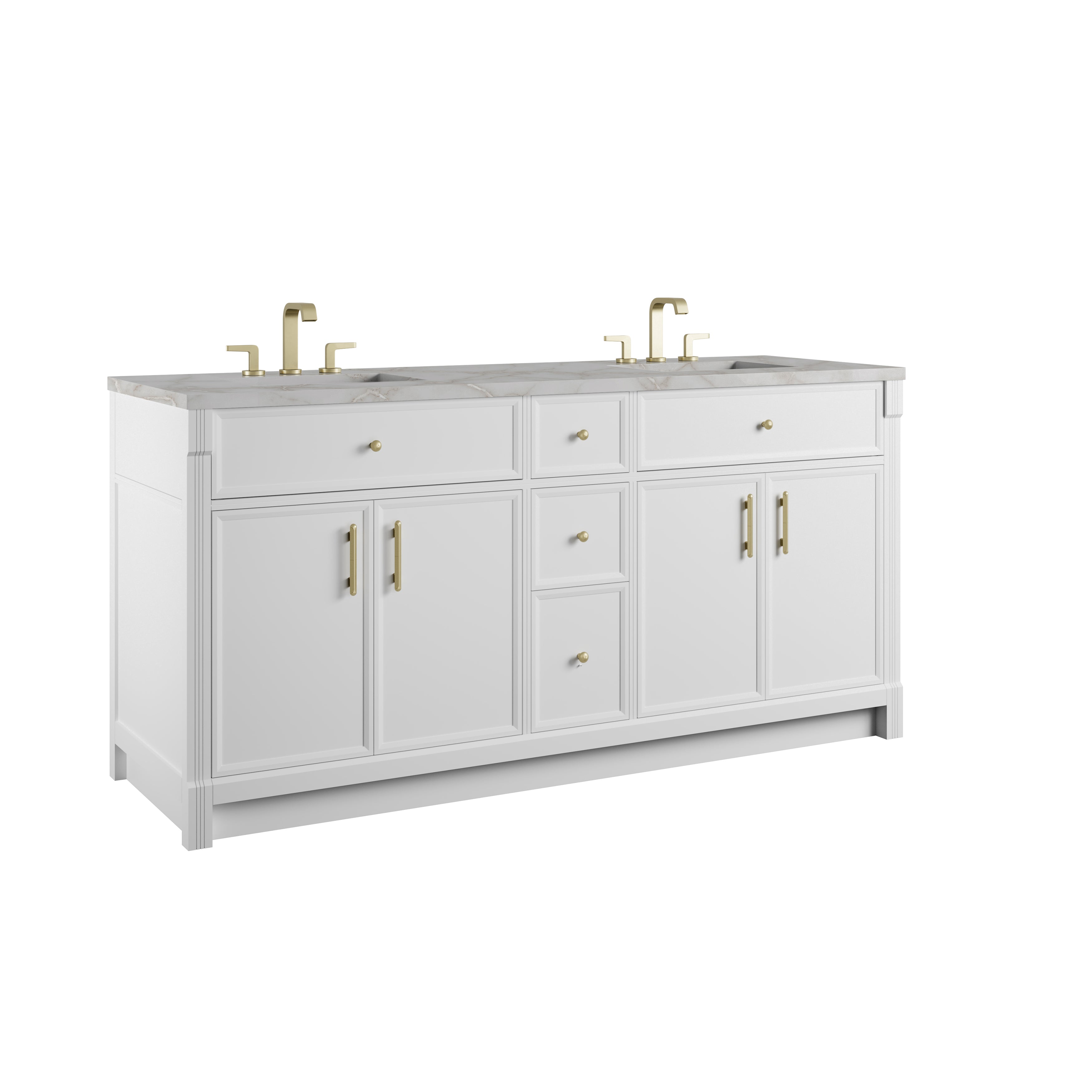 James Martin Bellshire 72" Double Vanity in Bright White with 3cm Countertop and FreePower Wireless Charger