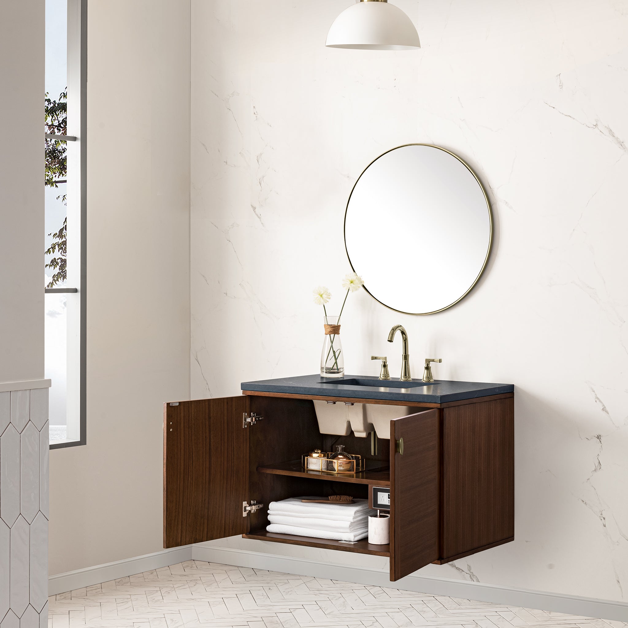 James Martin Amberly 36" Single Vanity in Mid-Century Walnut with 3cm Countertop