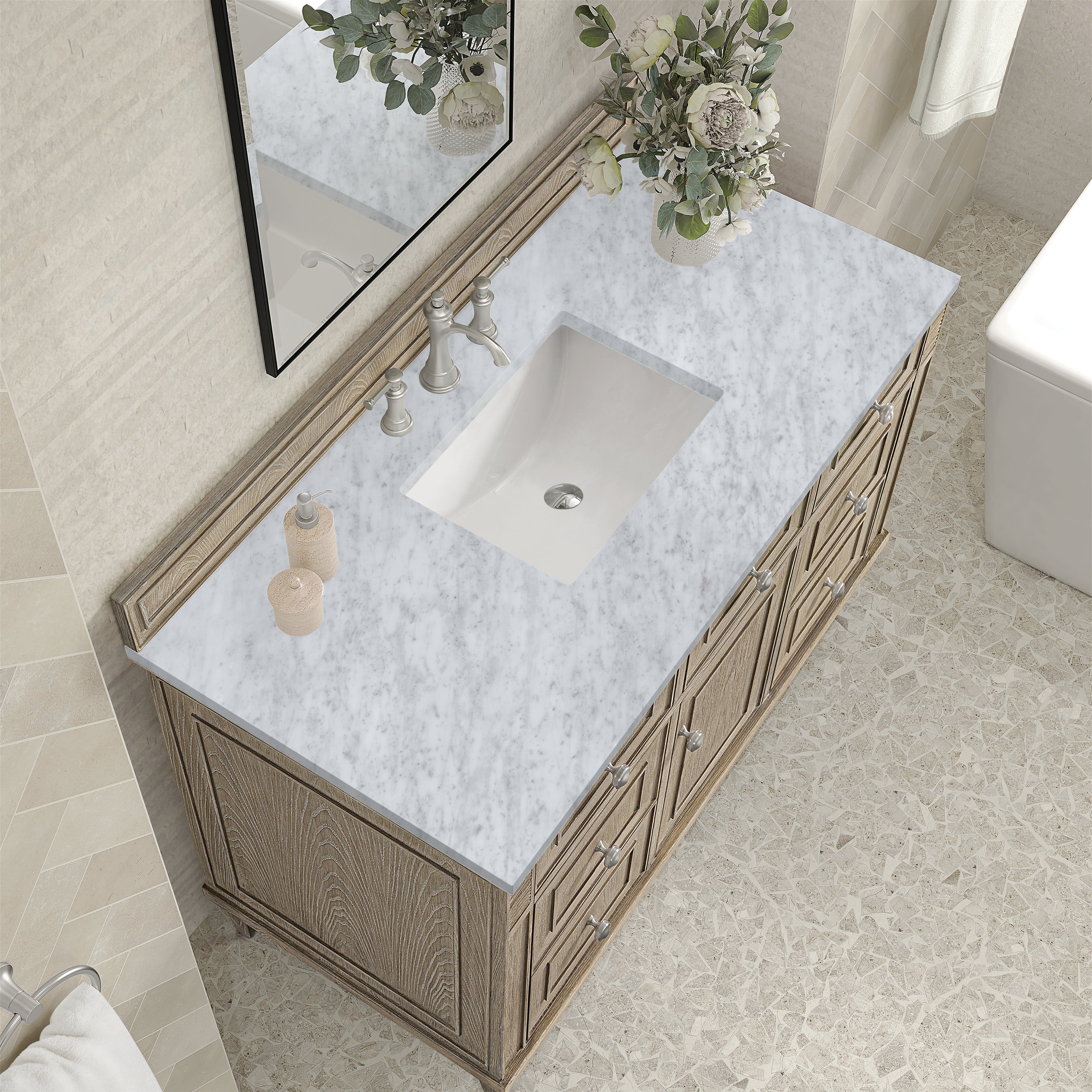James Martin Lorelai 48" Single Vanity in Whitewashed Oak with 3cm Countertop