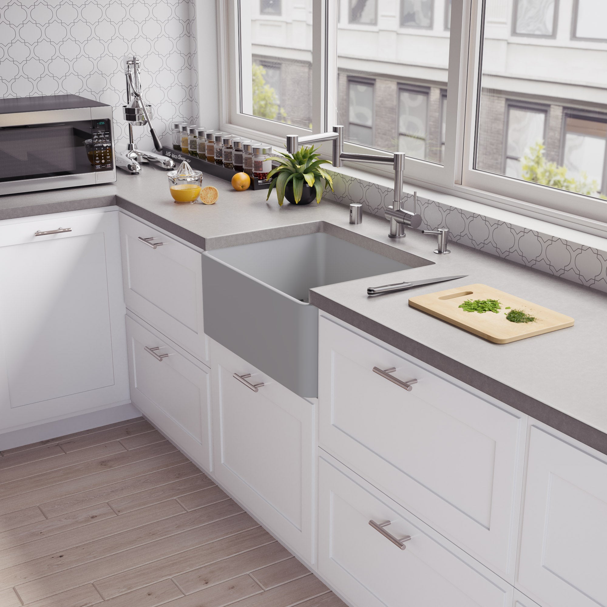 ALFI brand ABF2418 Smooth Apron 24" x 18" Single Bowl Fireclay Farm Sink