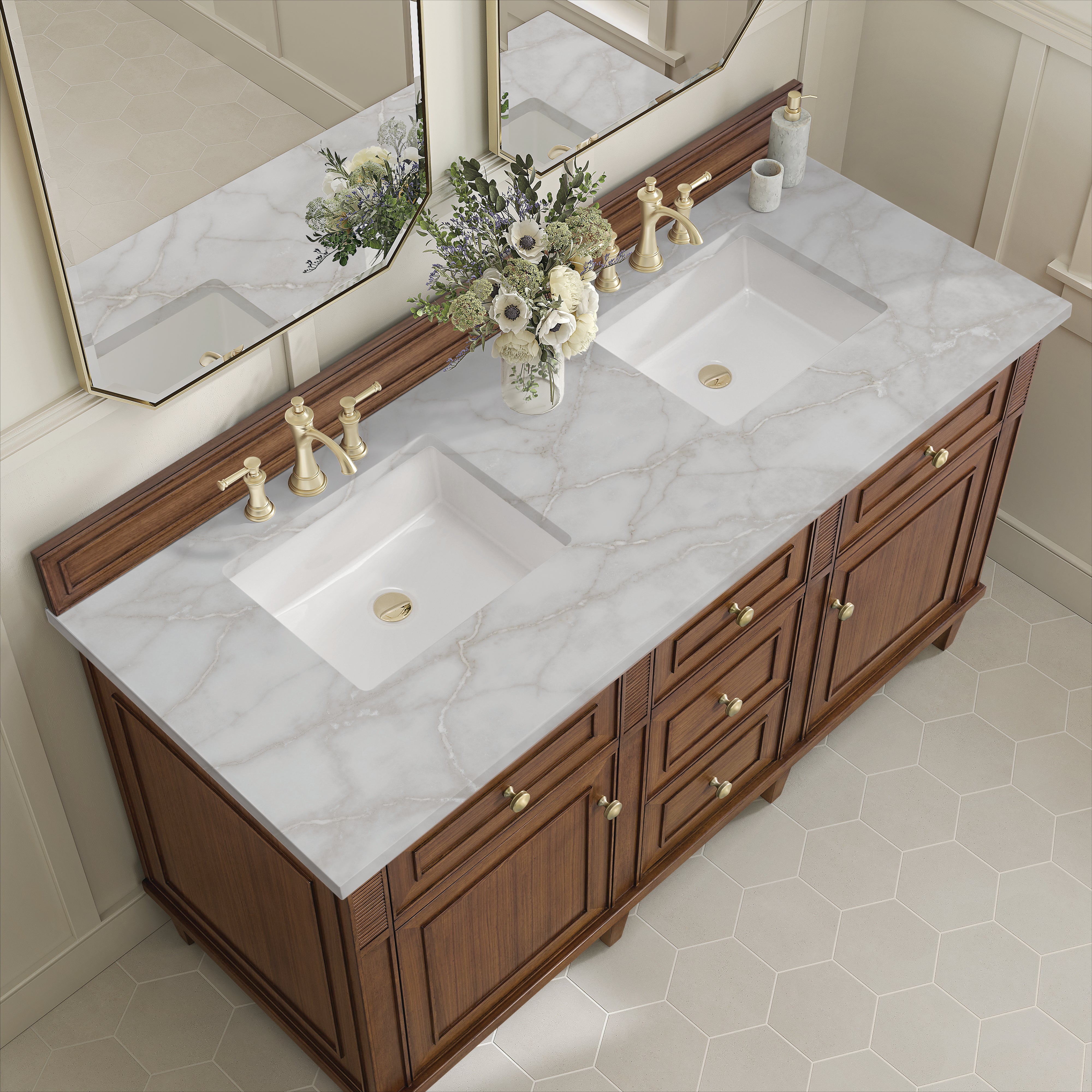 James Martin Lorelai 60" Double Vanity in Mid-Century Walnut with 3cm Countertop