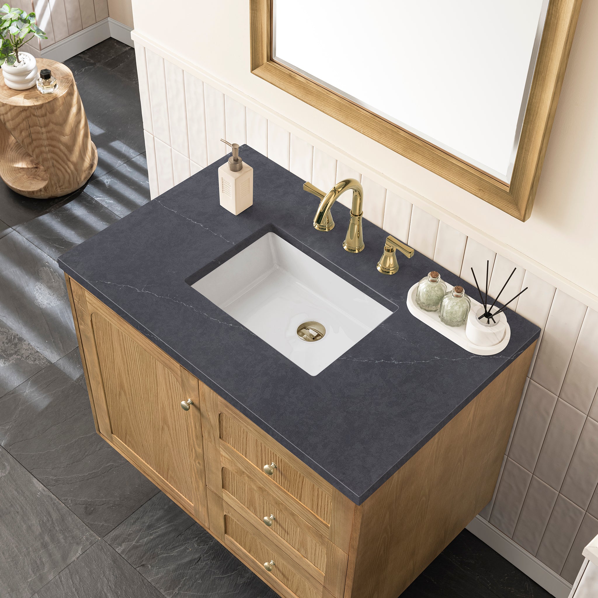 James Martin Laurent 36" Single Vanity in Light Natural Oak with 3cm Countertop