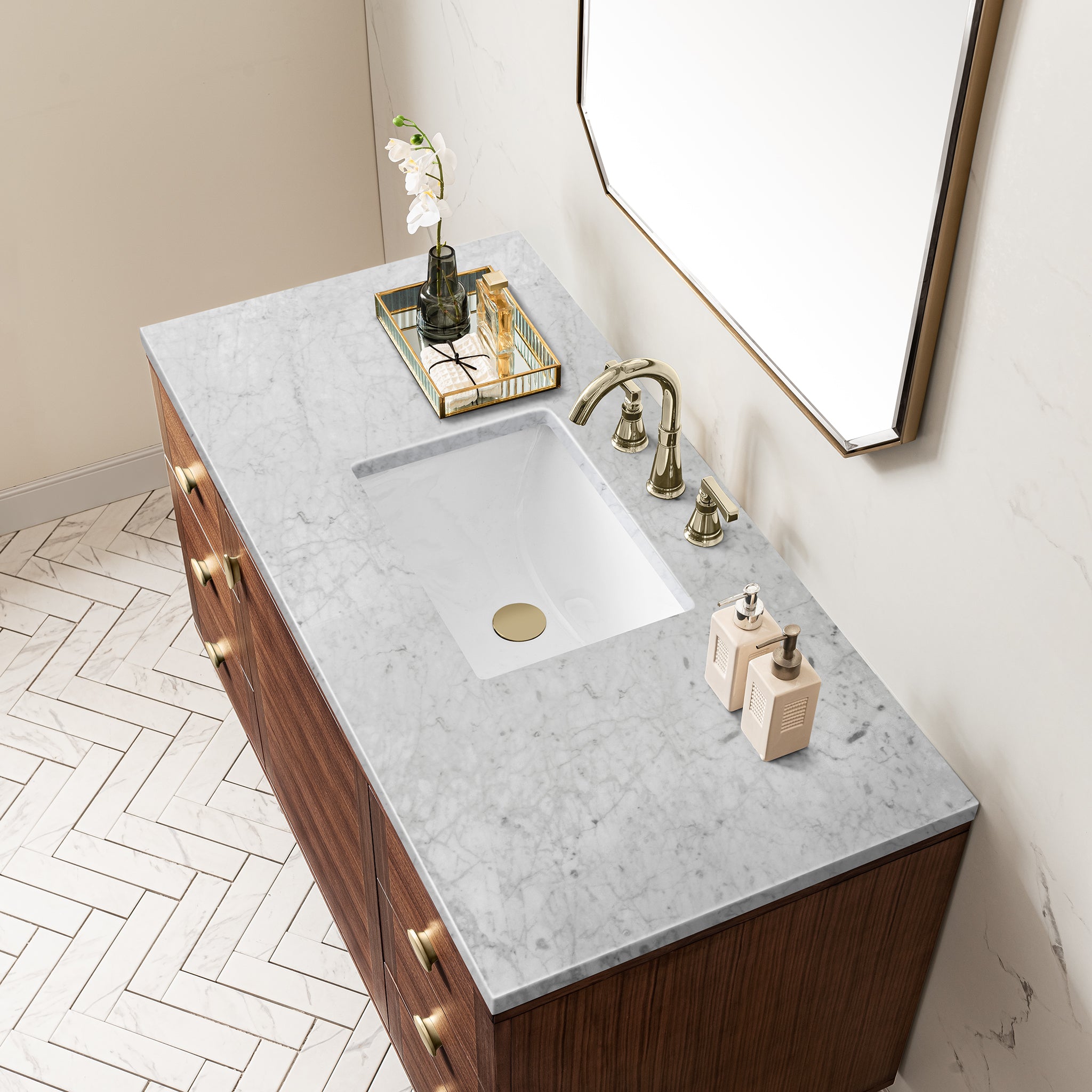 James Martin Amberly 48" Single Vanity in Mid-Century Walnut with 3cm Countertop