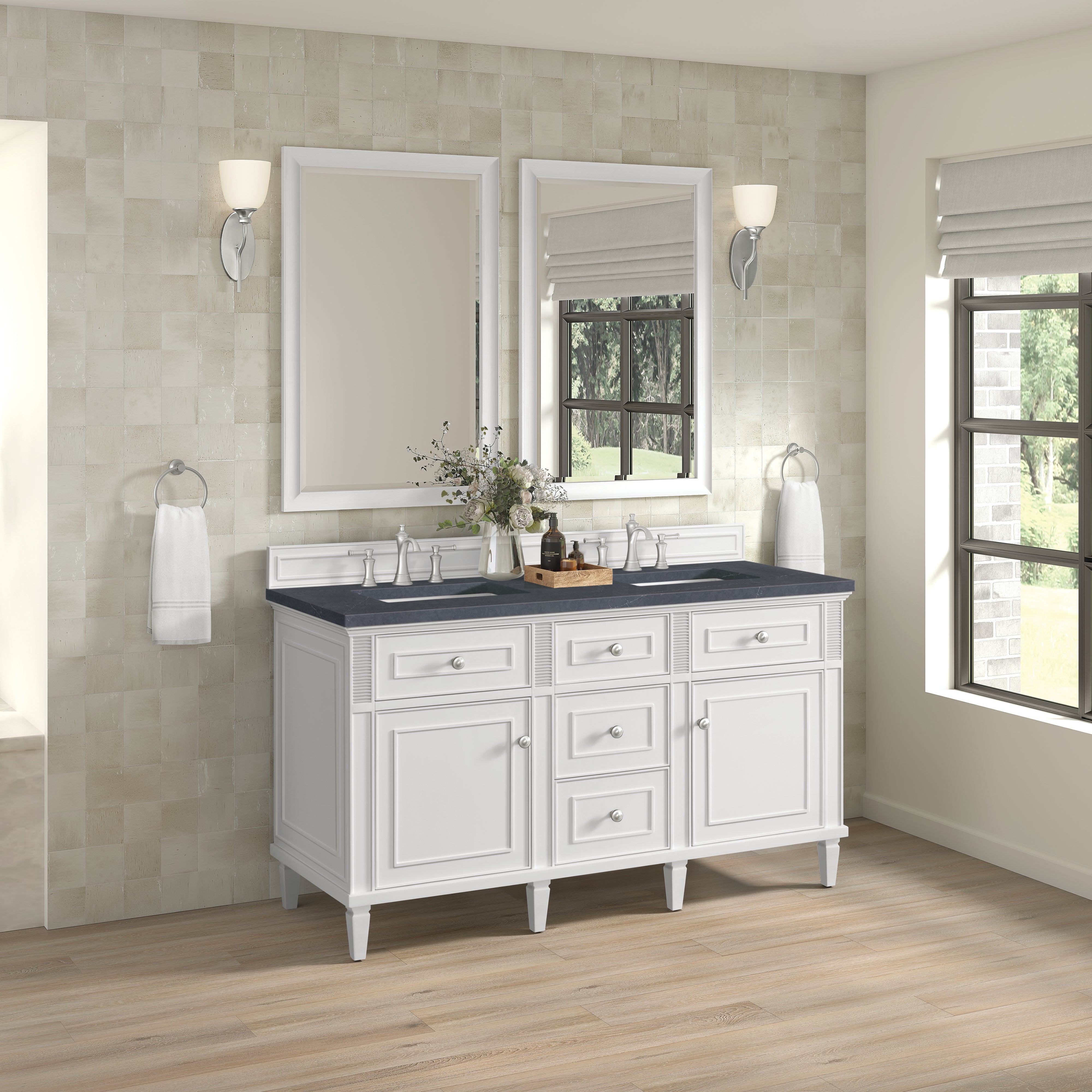 James Martin Lorelai 60" Double Vanity in Bright White with 3cm Countertop