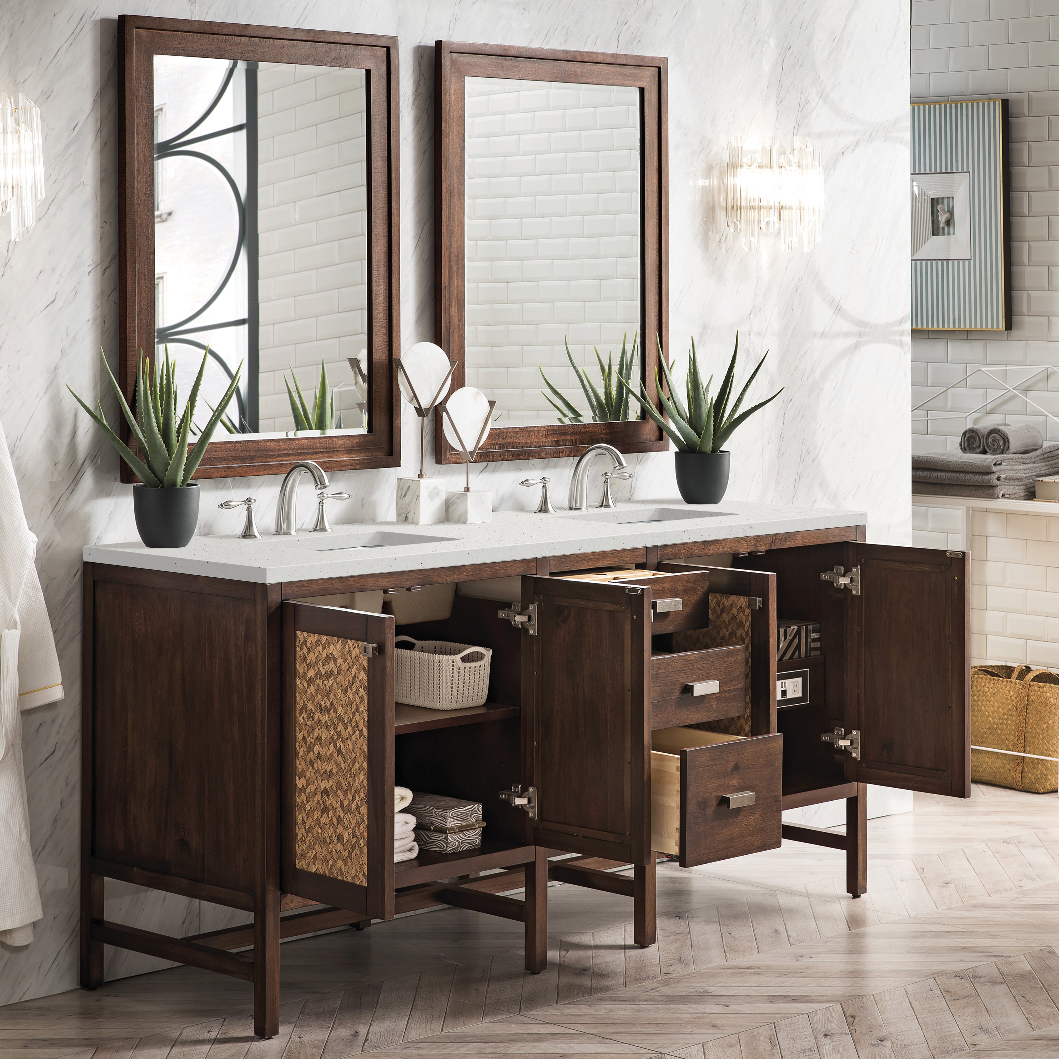 James Martin Addison 72" Double Vanity in Mid-Century Acacia with 3cm Countertop
