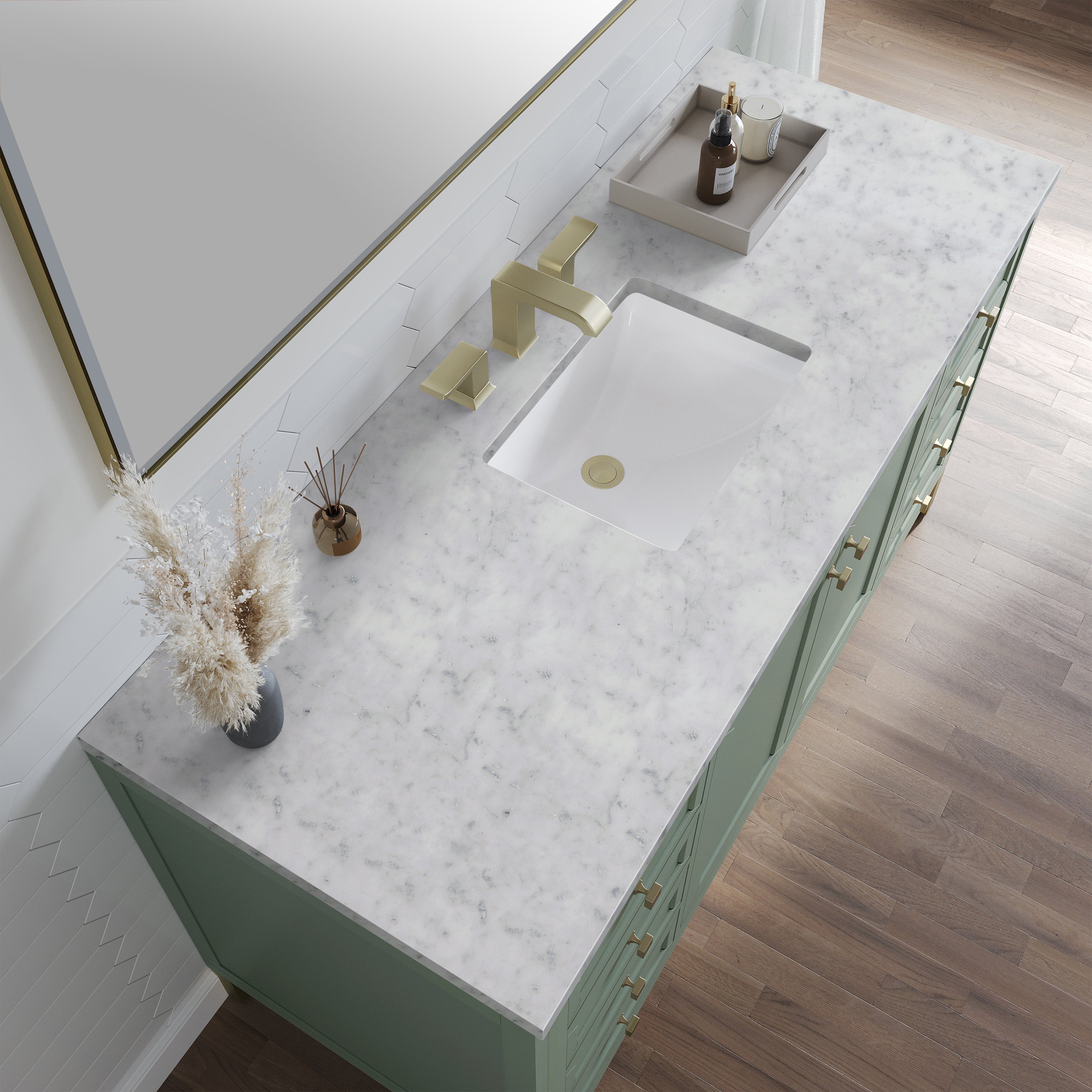 James Martin Chicago 60" Single Vanity in Smokey Celadon with 3cm Countertop